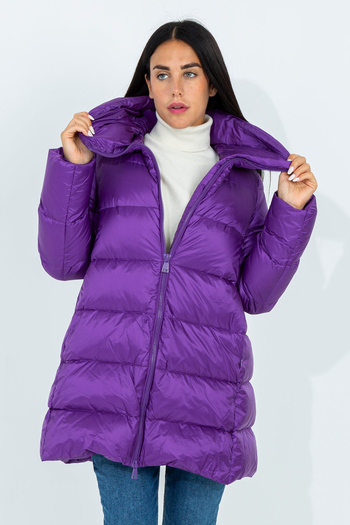 Flared midi down jacket