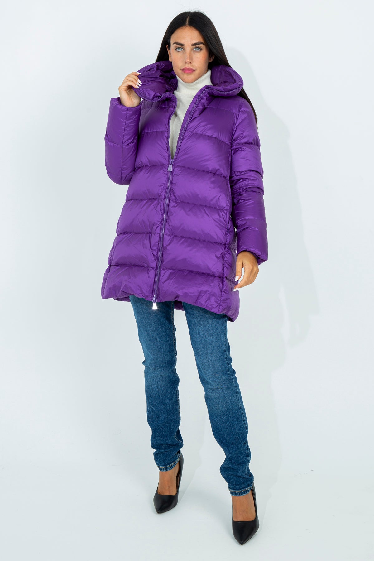 Flared midi down jacket