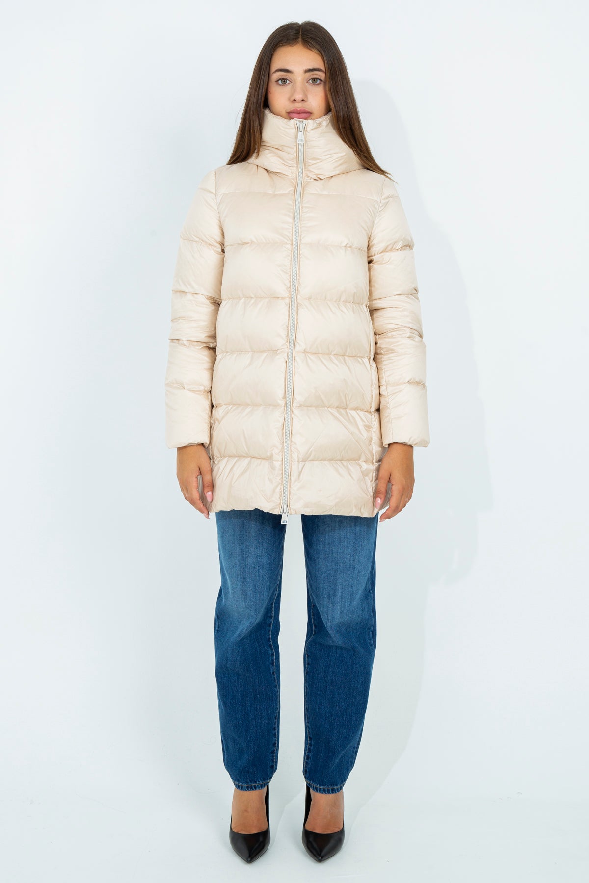 Flared midi down jacket