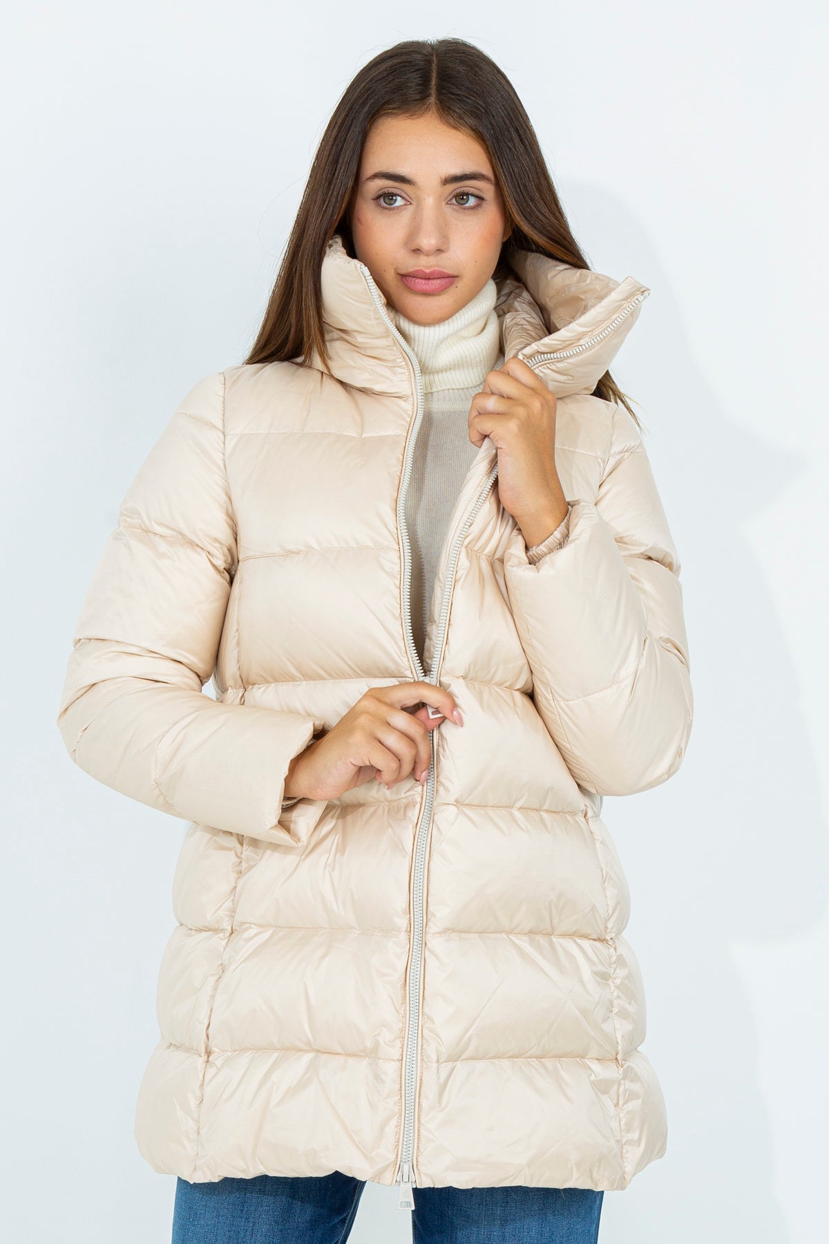 Flared midi down jacket