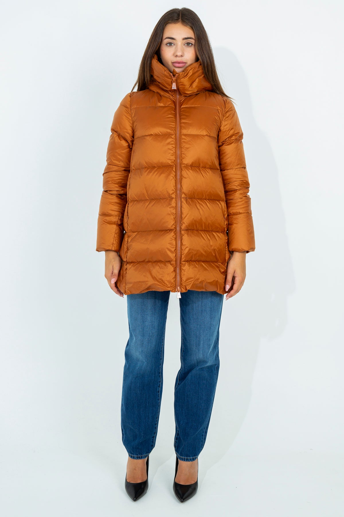 Flared midi down jacket