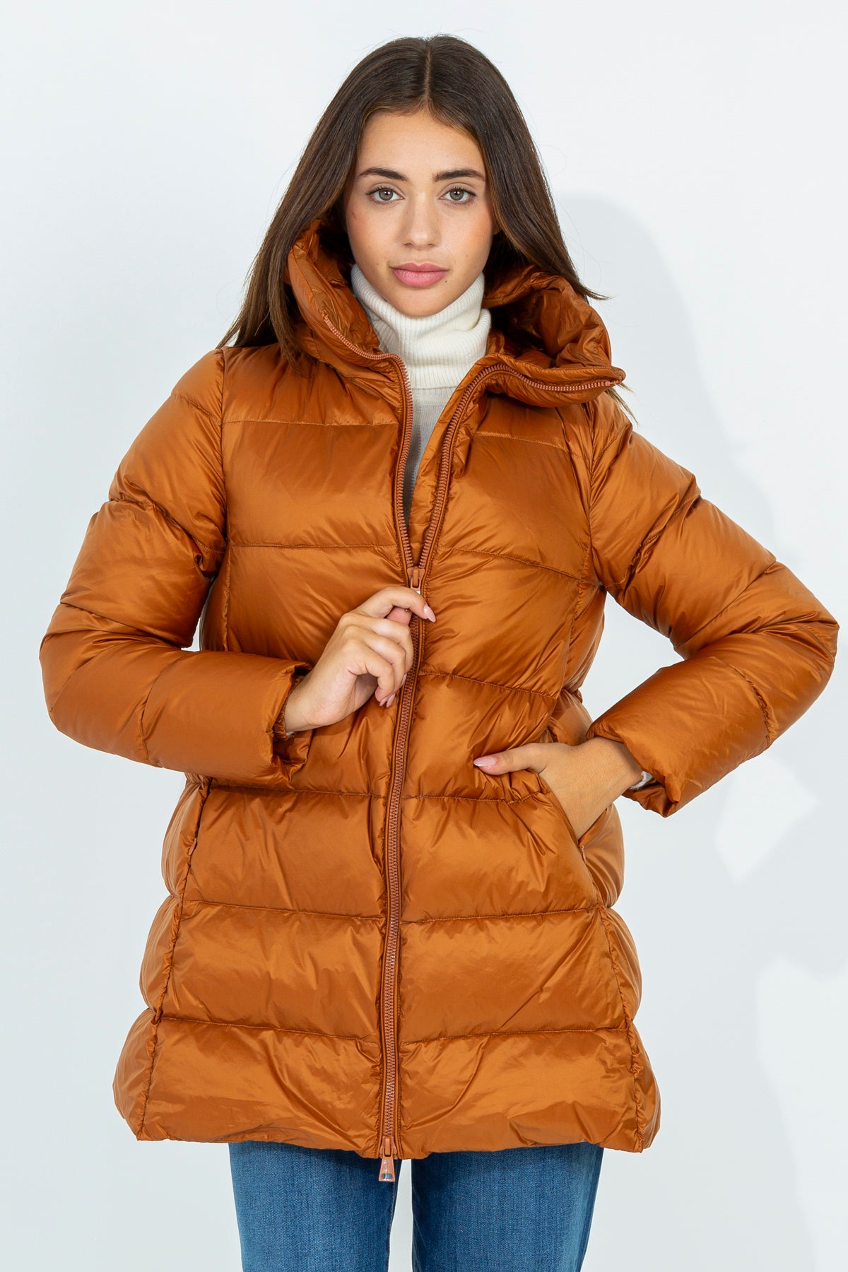 Flared midi down jacket