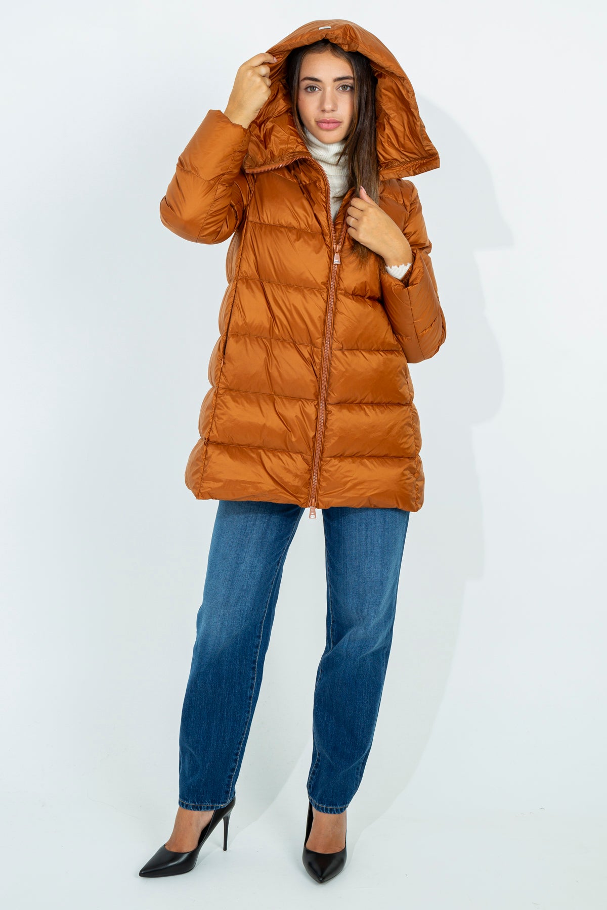 Flared midi down jacket