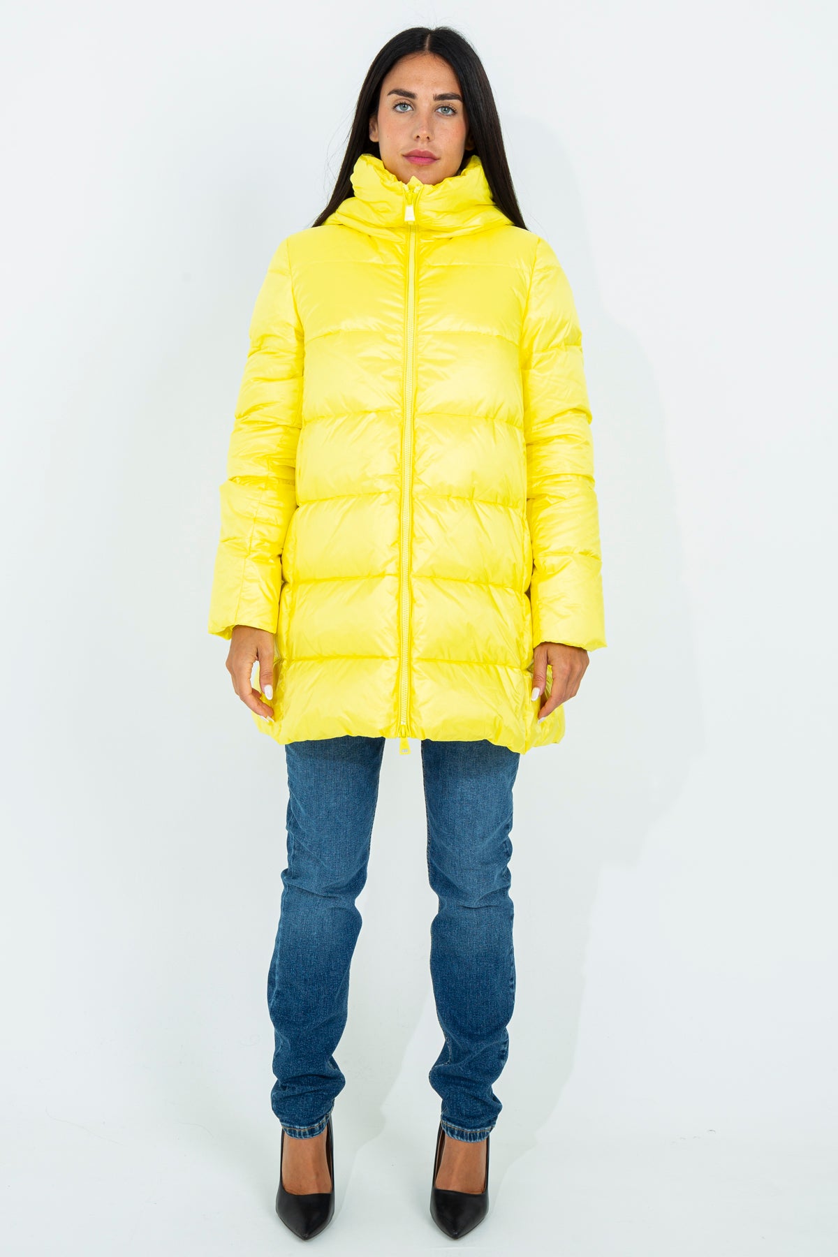 Flared midi down jacket