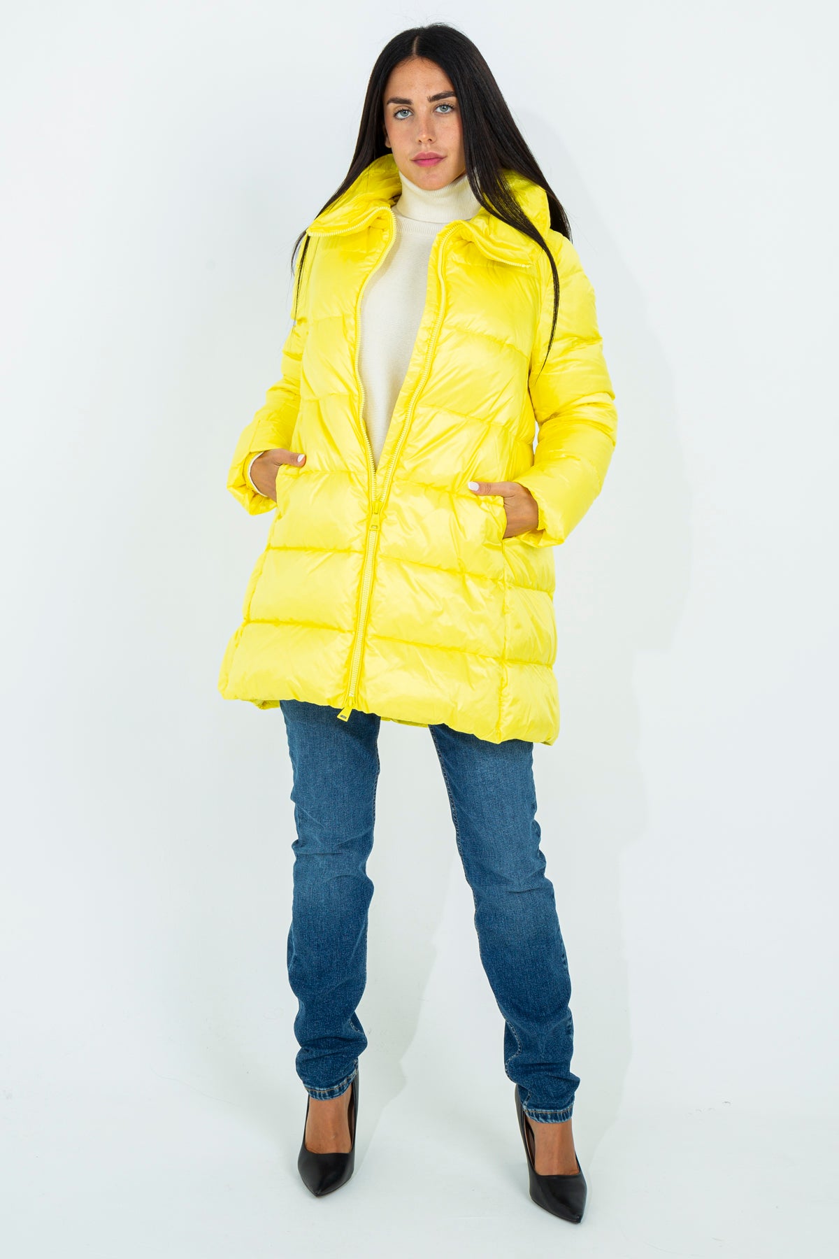 Flared midi down jacket