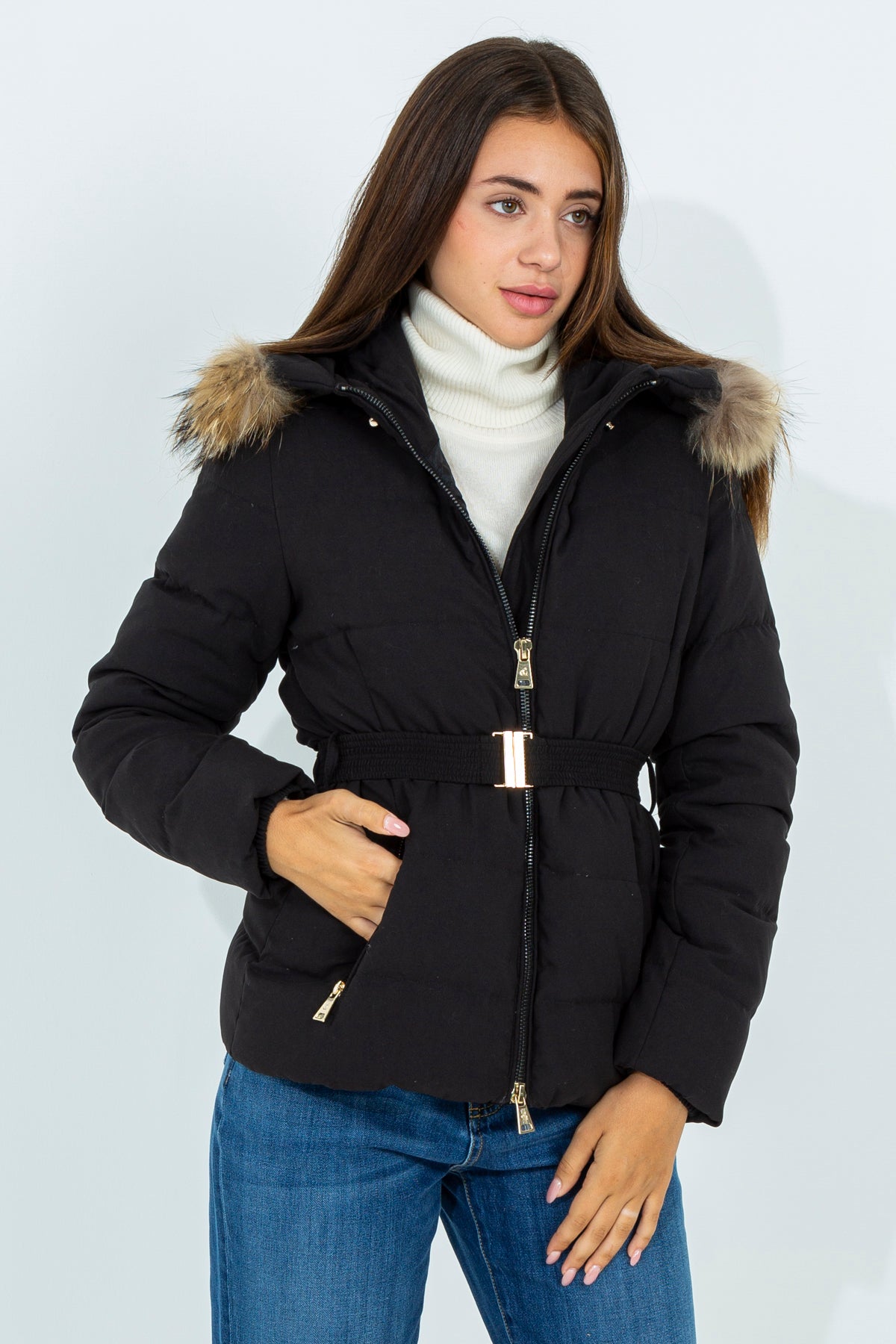 Short down jacket with fur