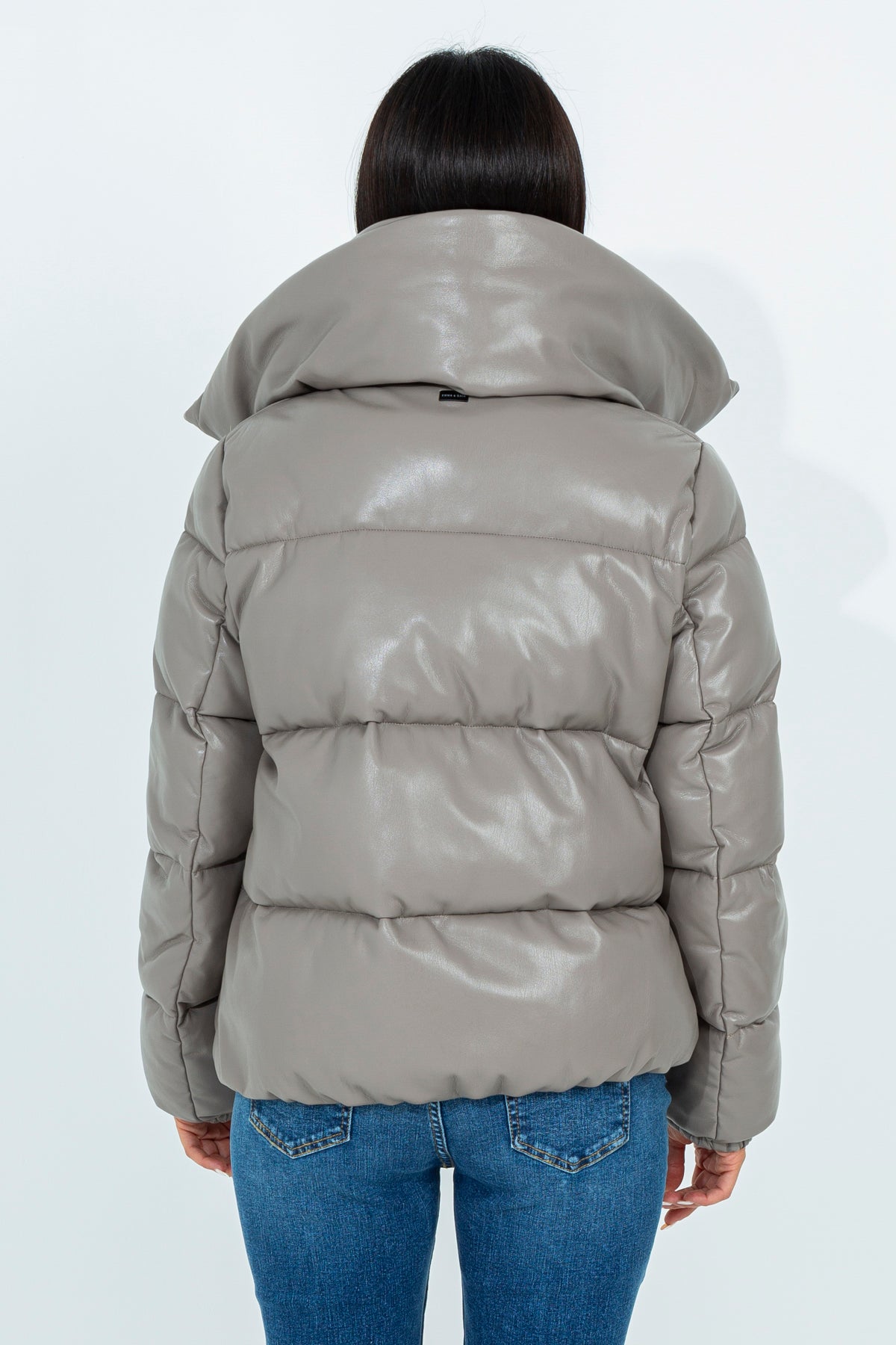 Short leather effect down jacket