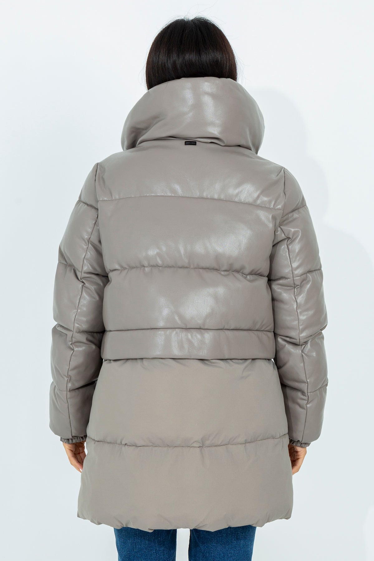 Long leather effect down jacket