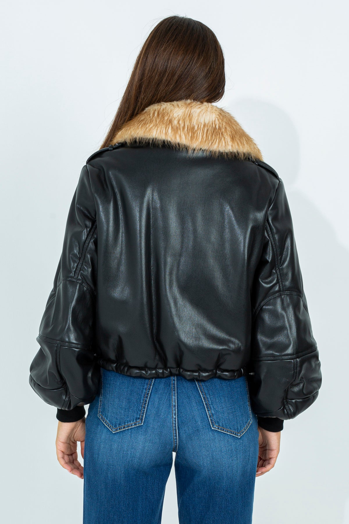 Faux leather bomber with fur