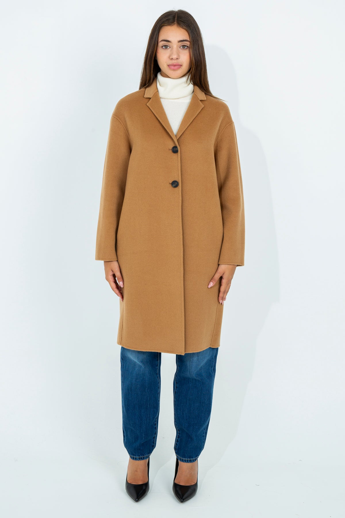 Solid color midi coat