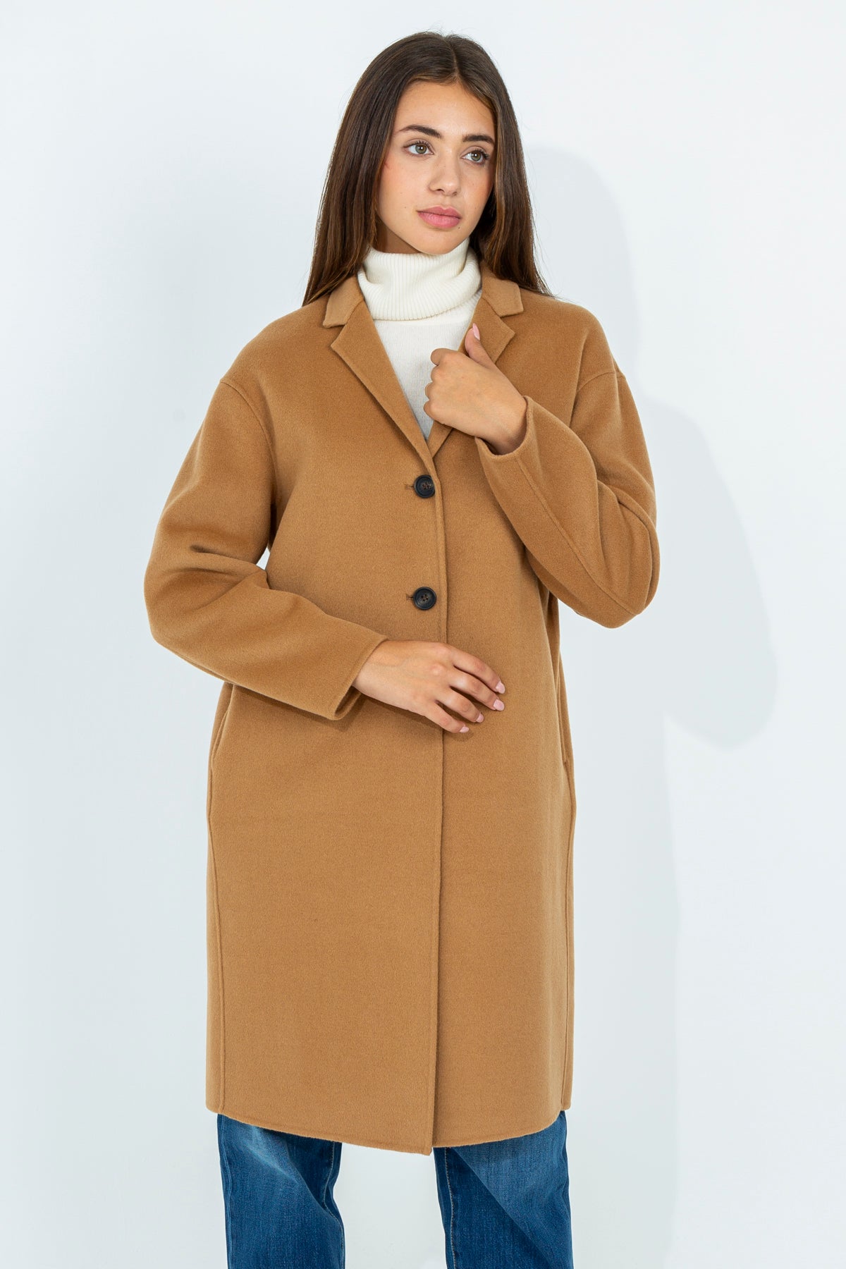 Solid color midi coat