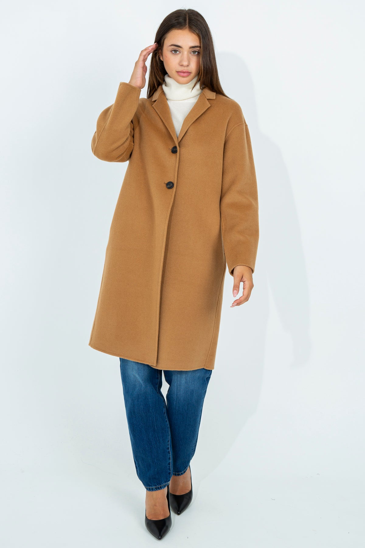 Solid color midi coat