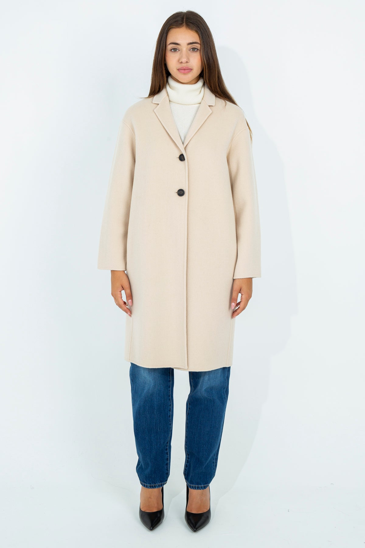 Solid color midi coat