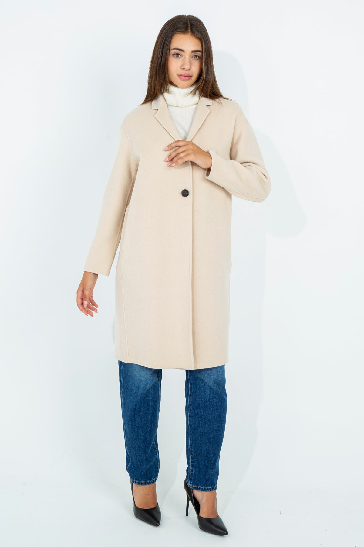 Solid color midi coat