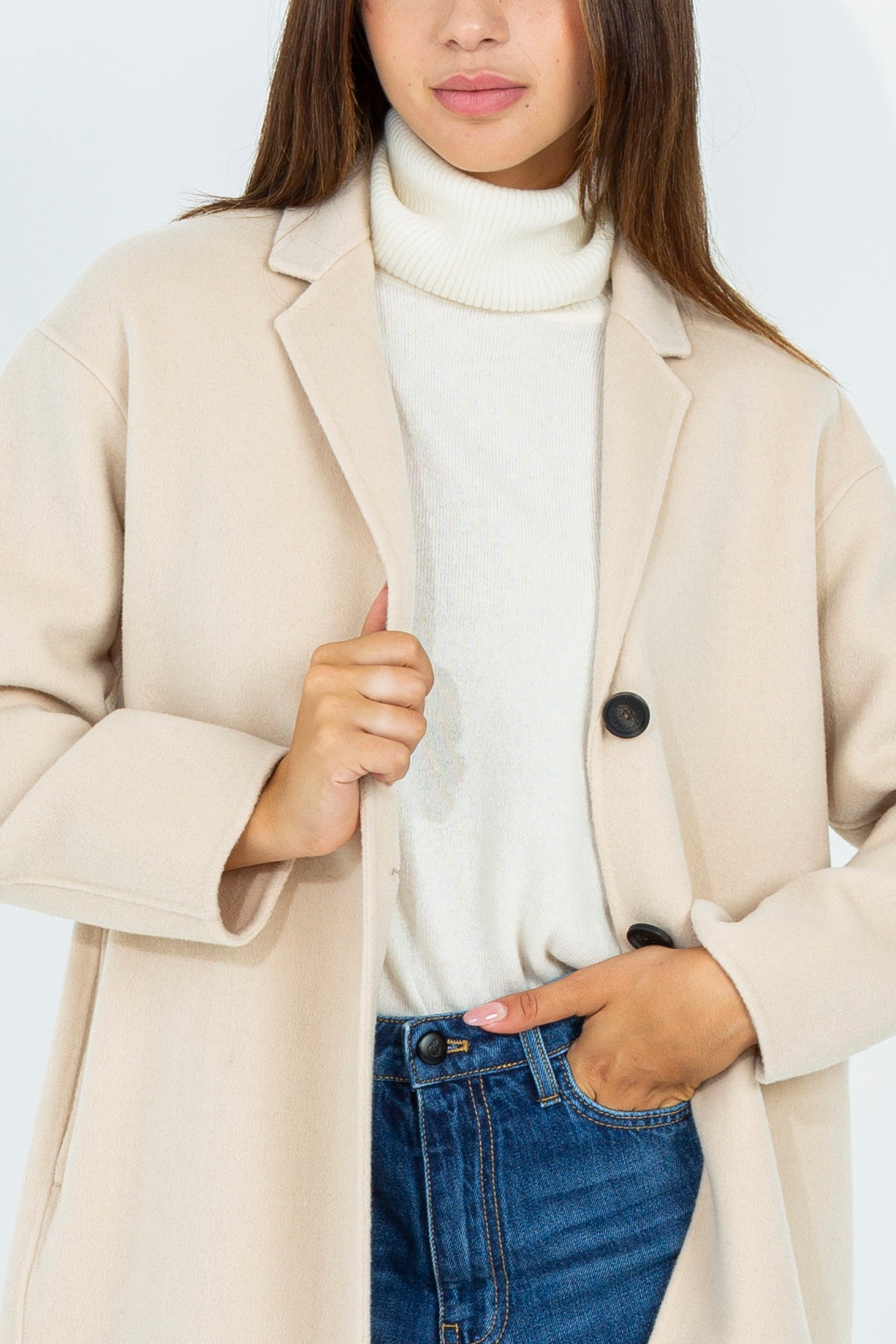 Solid color midi coat