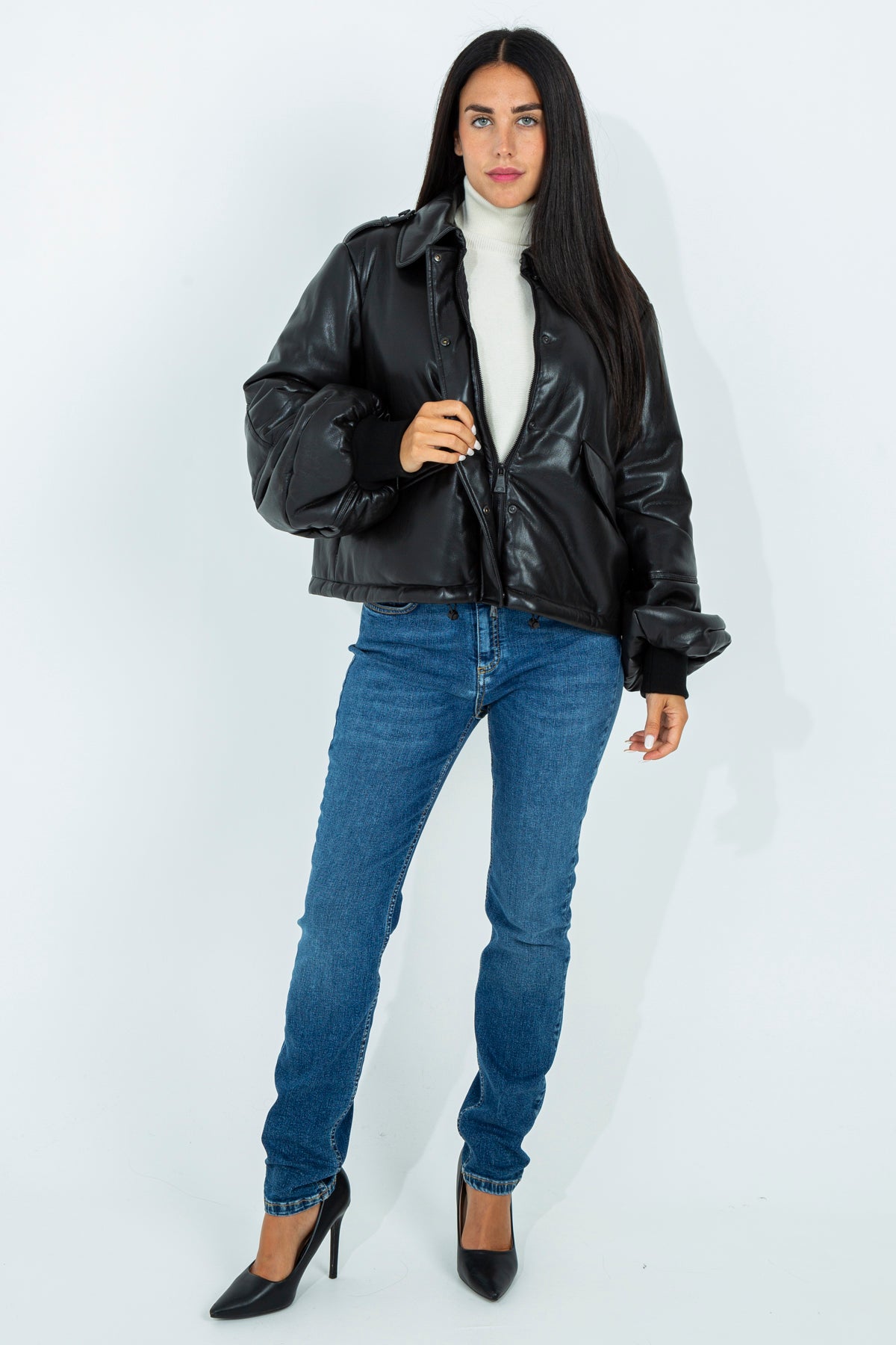 Faux leather bomber jacket