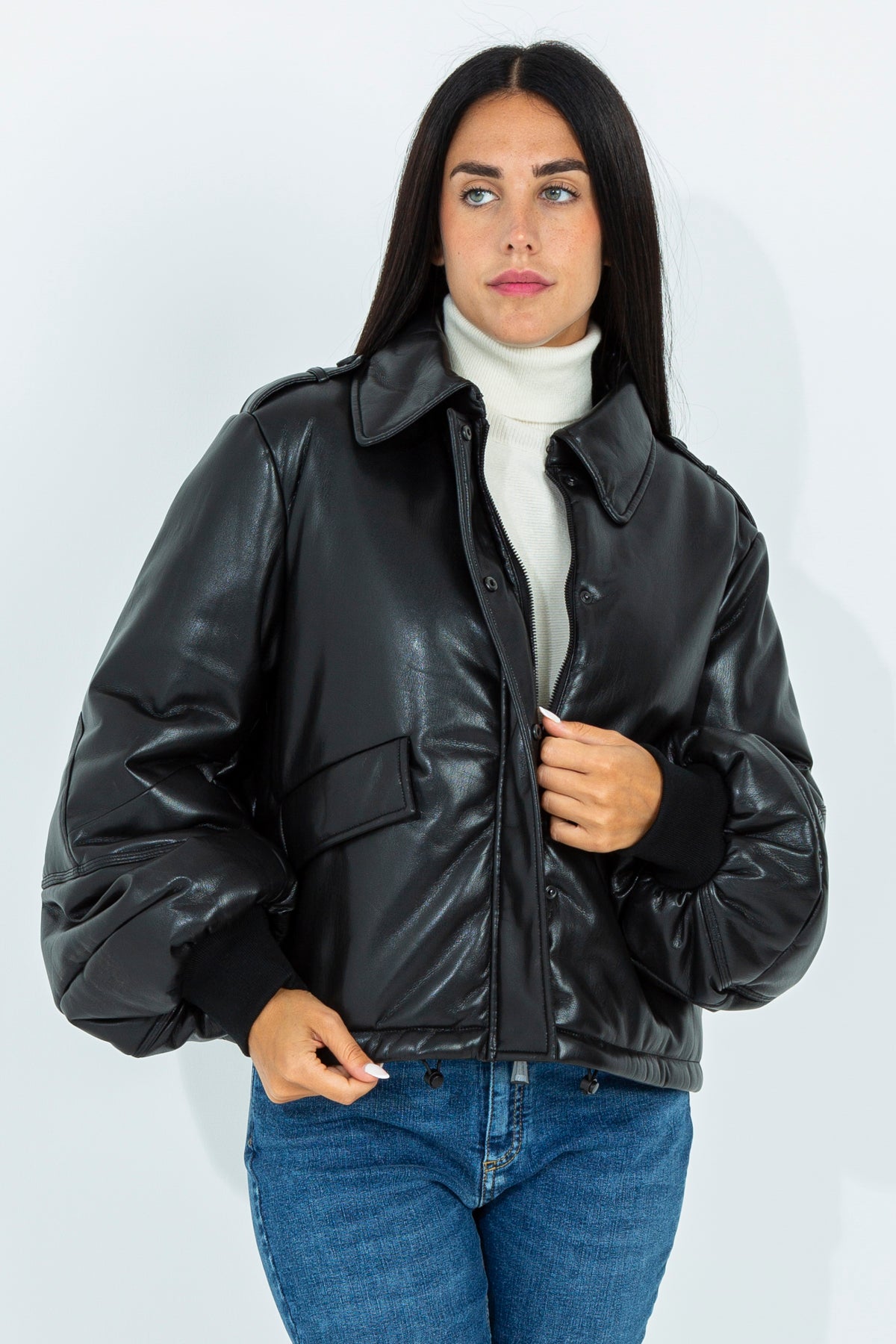 Faux leather bomber jacket