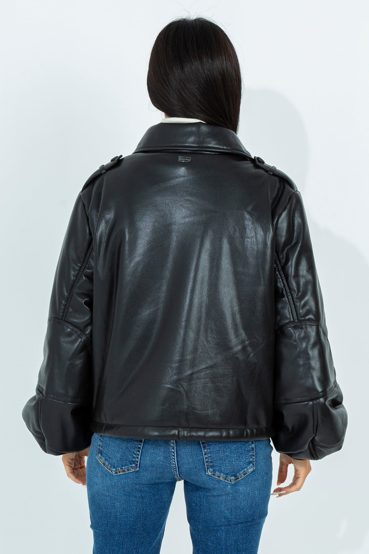 Faux leather bomber jacket