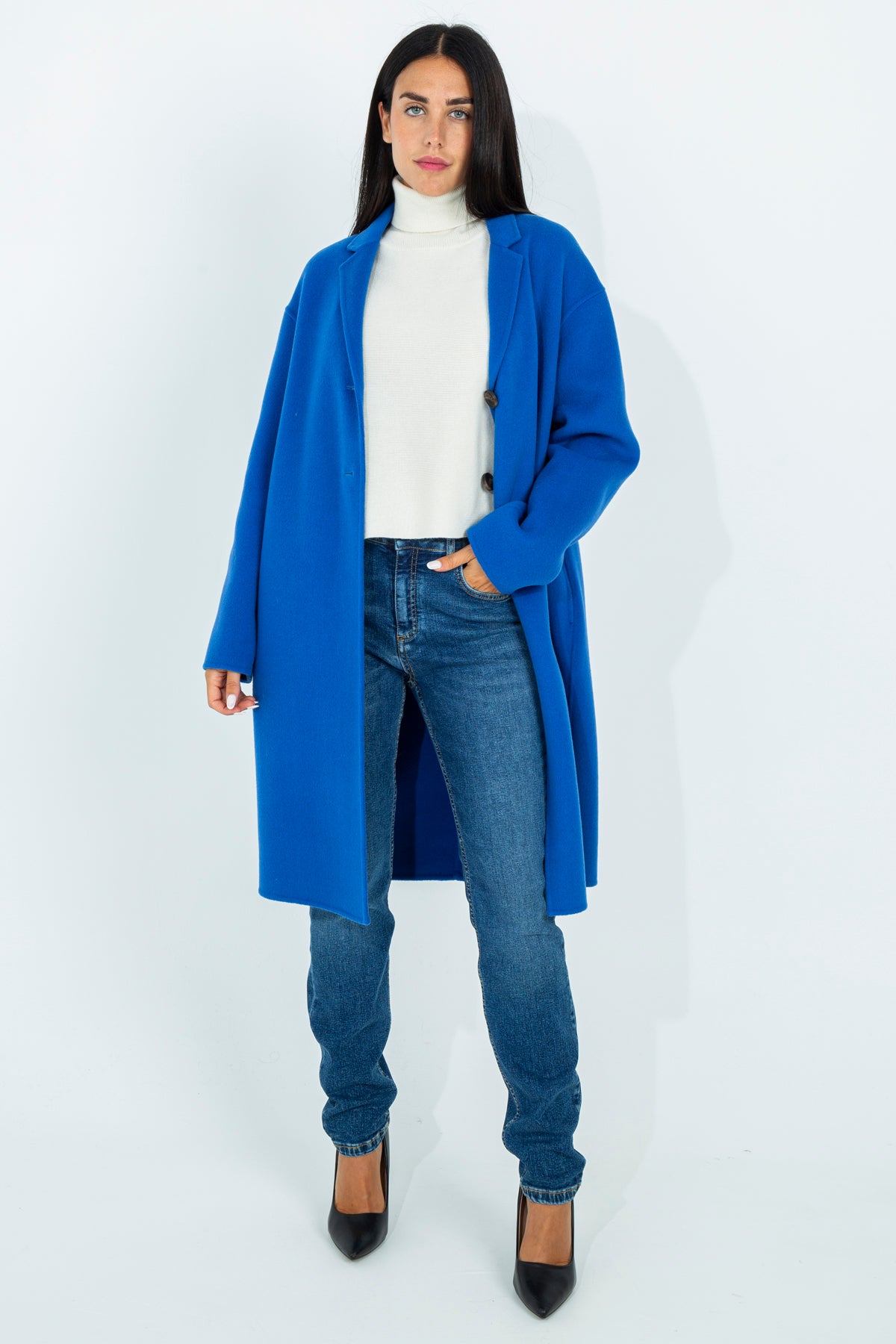 Solid color midi coat