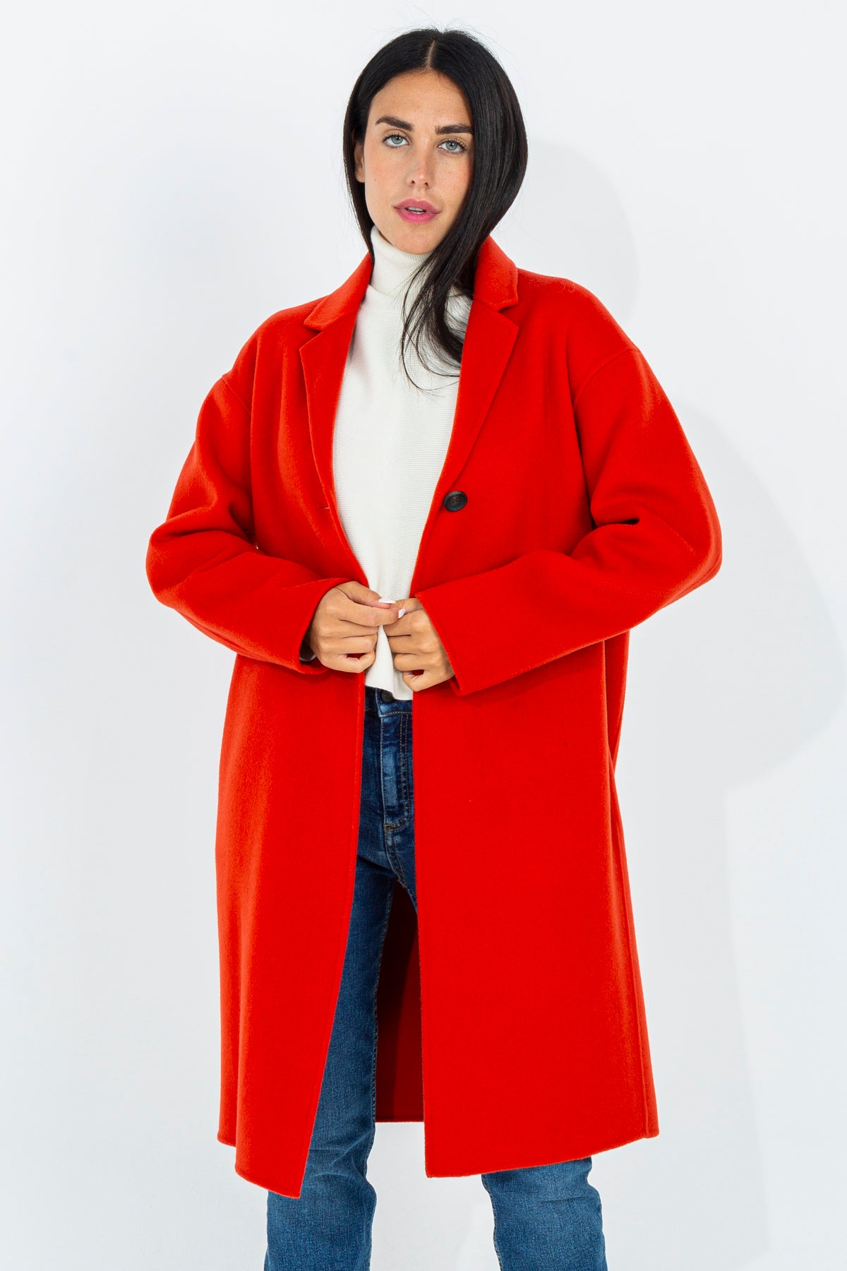 Solid color midi coat