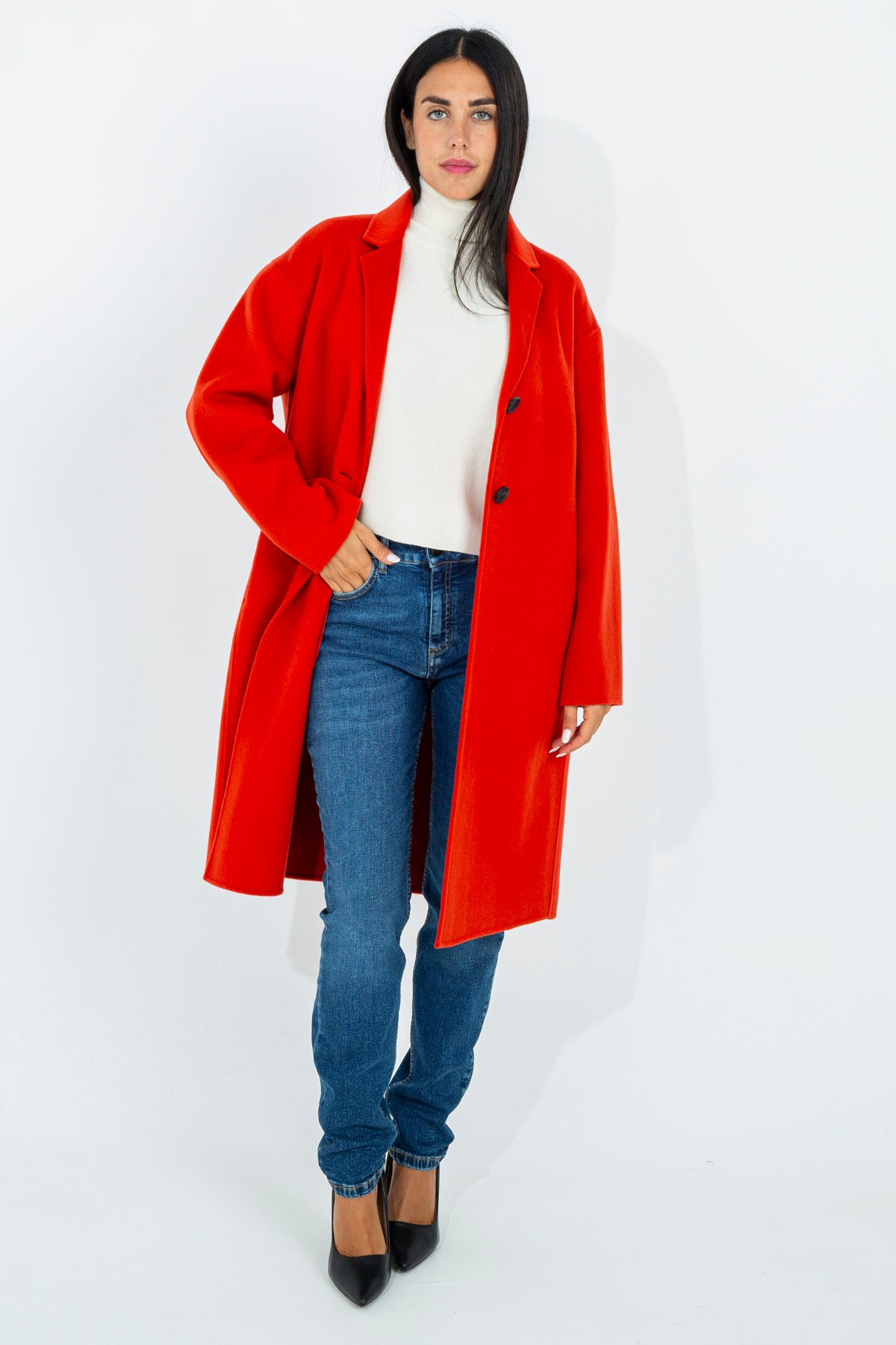 Solid color midi coat