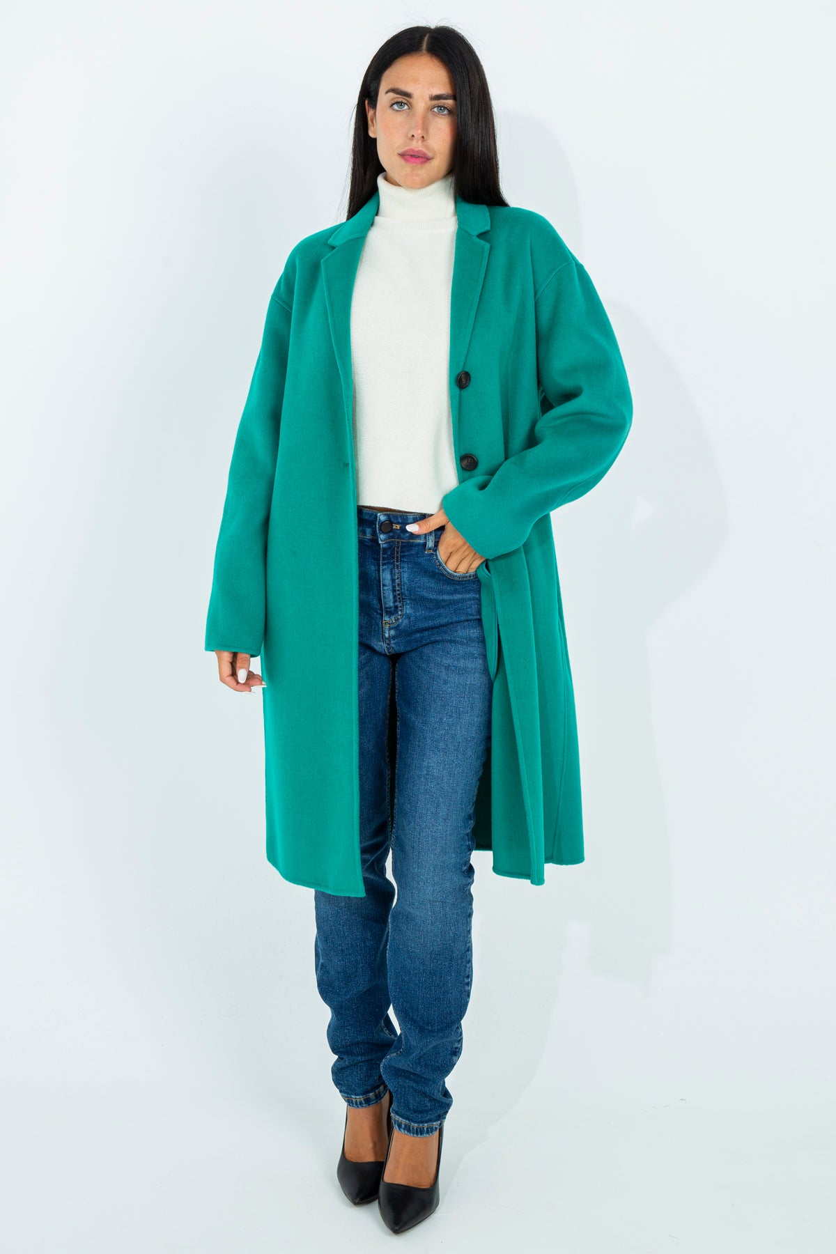 Solid color midi coat