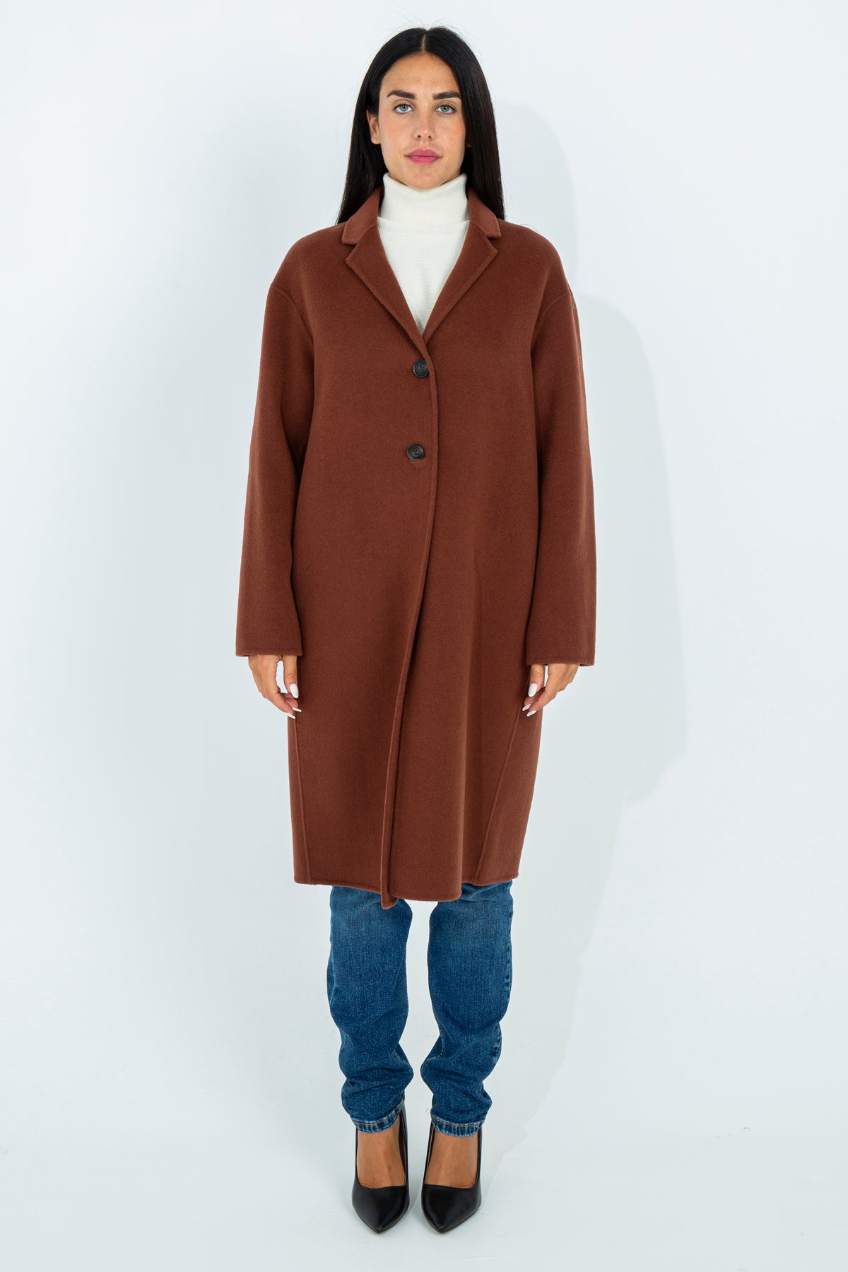 Solid color midi coat