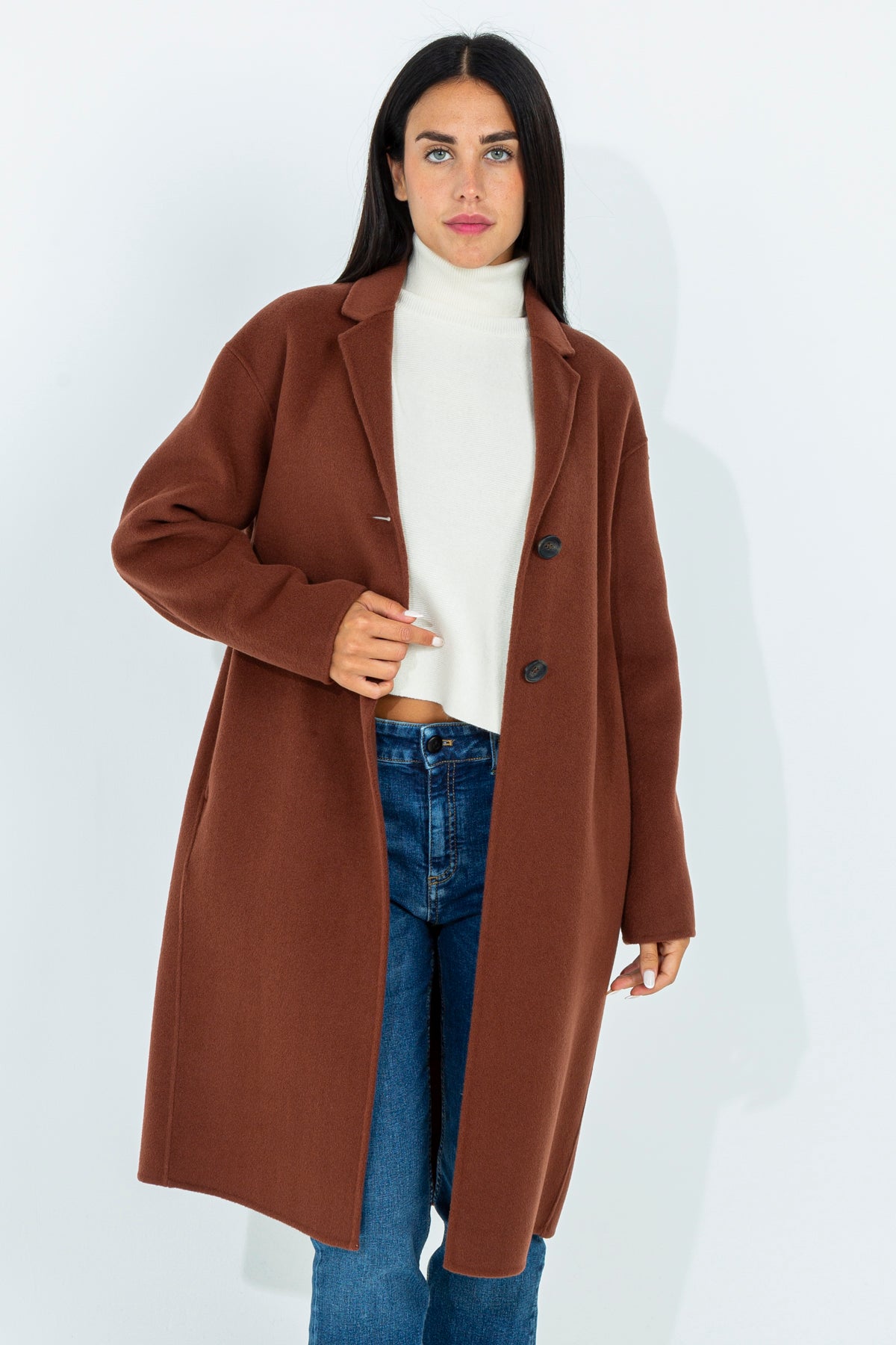 Solid color midi coat