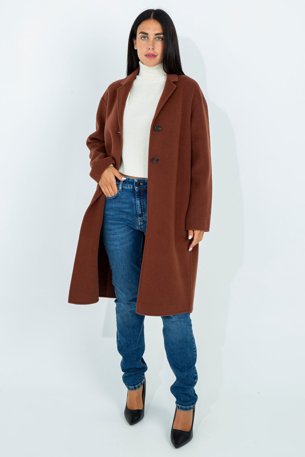 Solid color midi coat