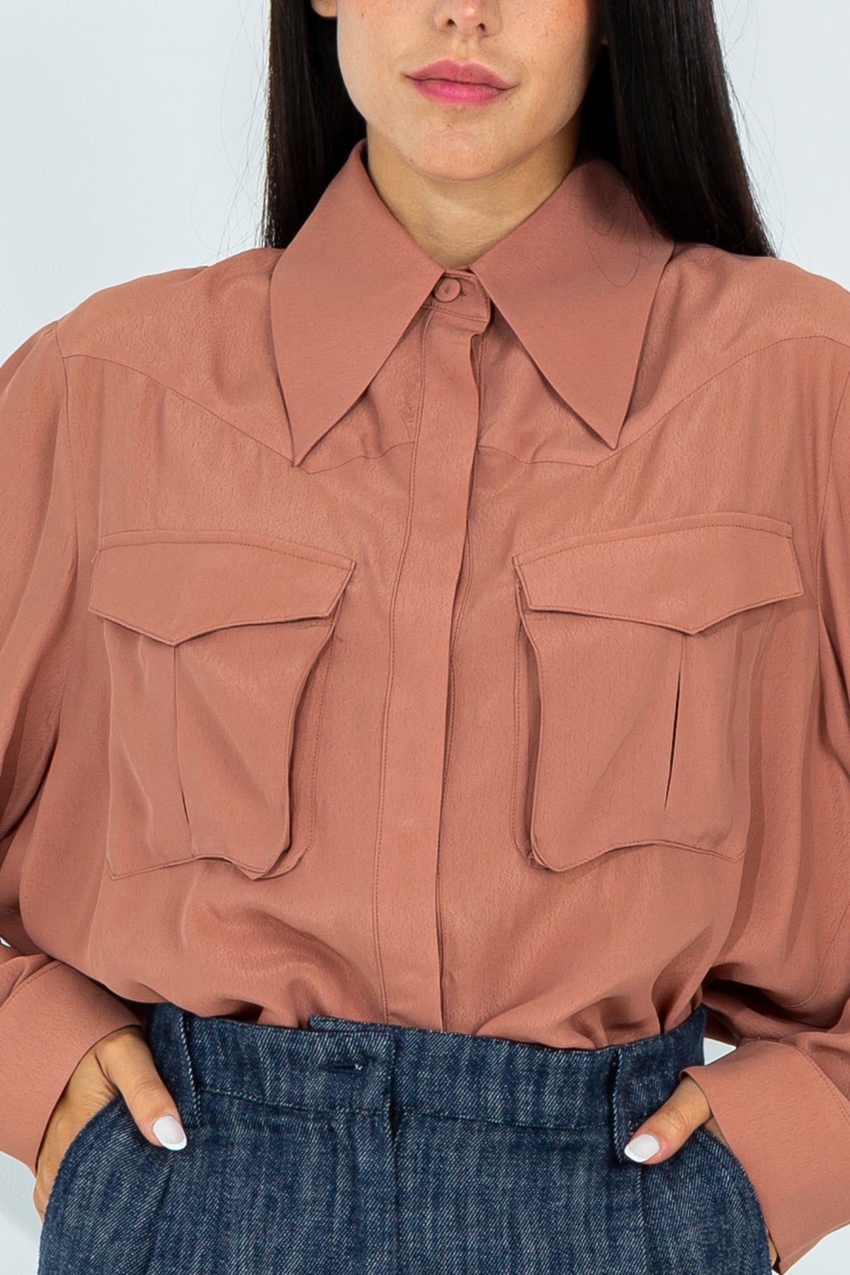 Silk blend shirt with pockets