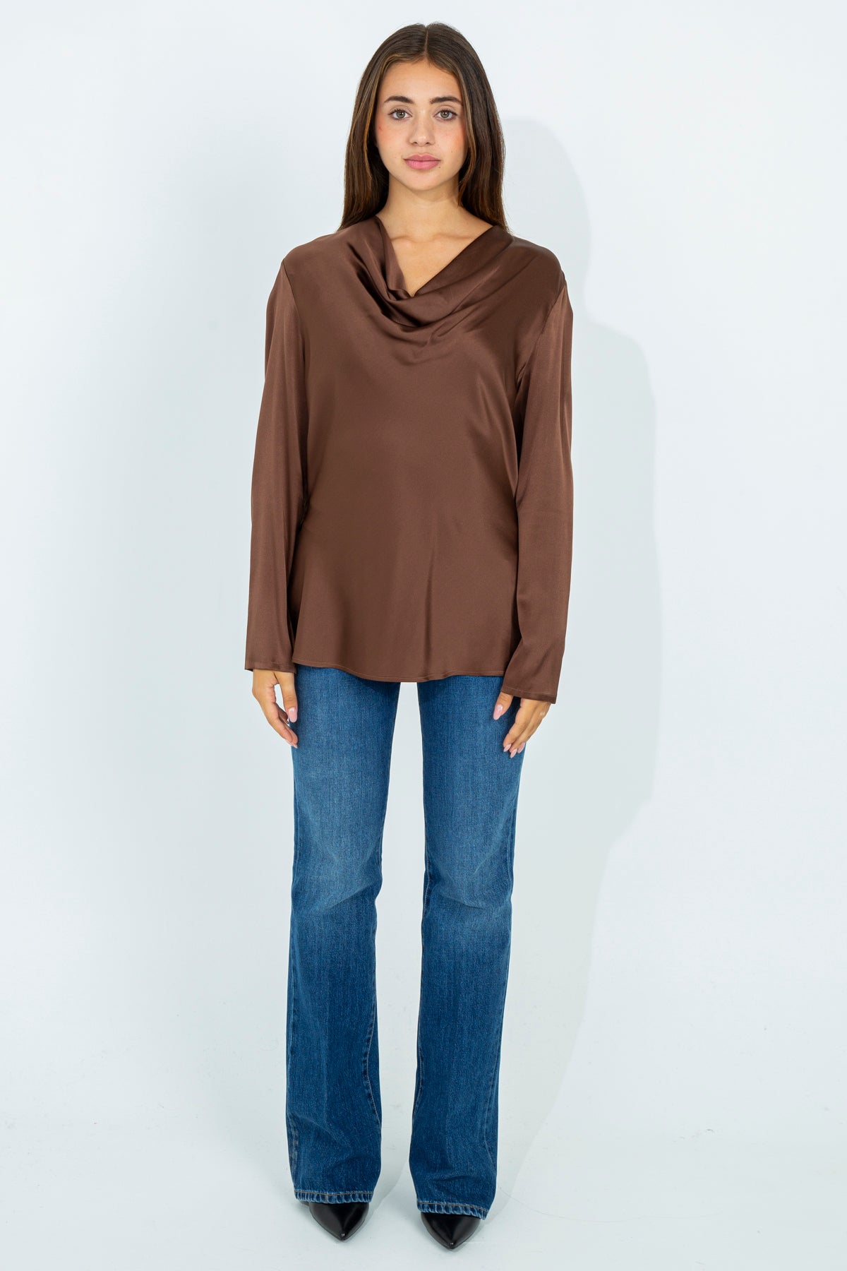 Silk blouse with cowl neckline