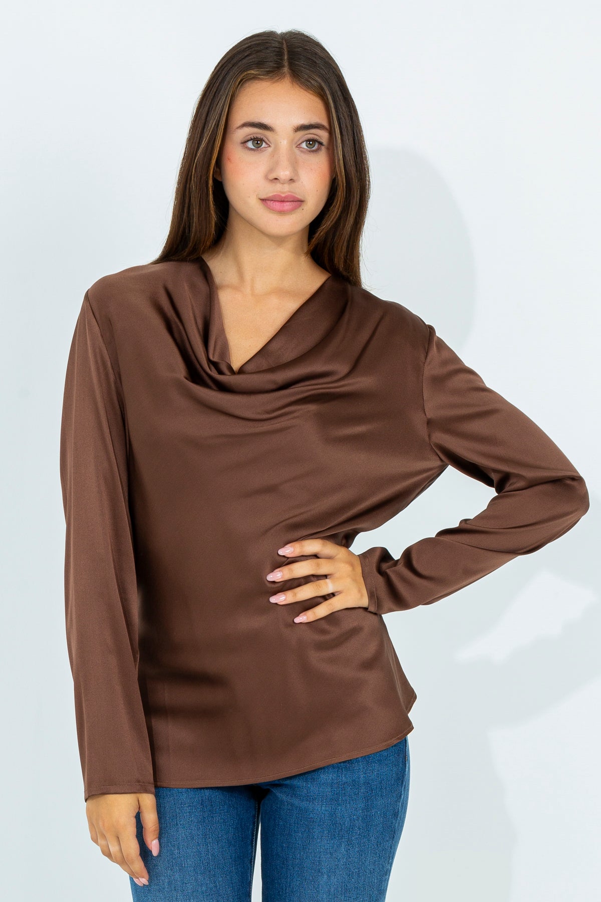 Silk blouse with cowl neckline