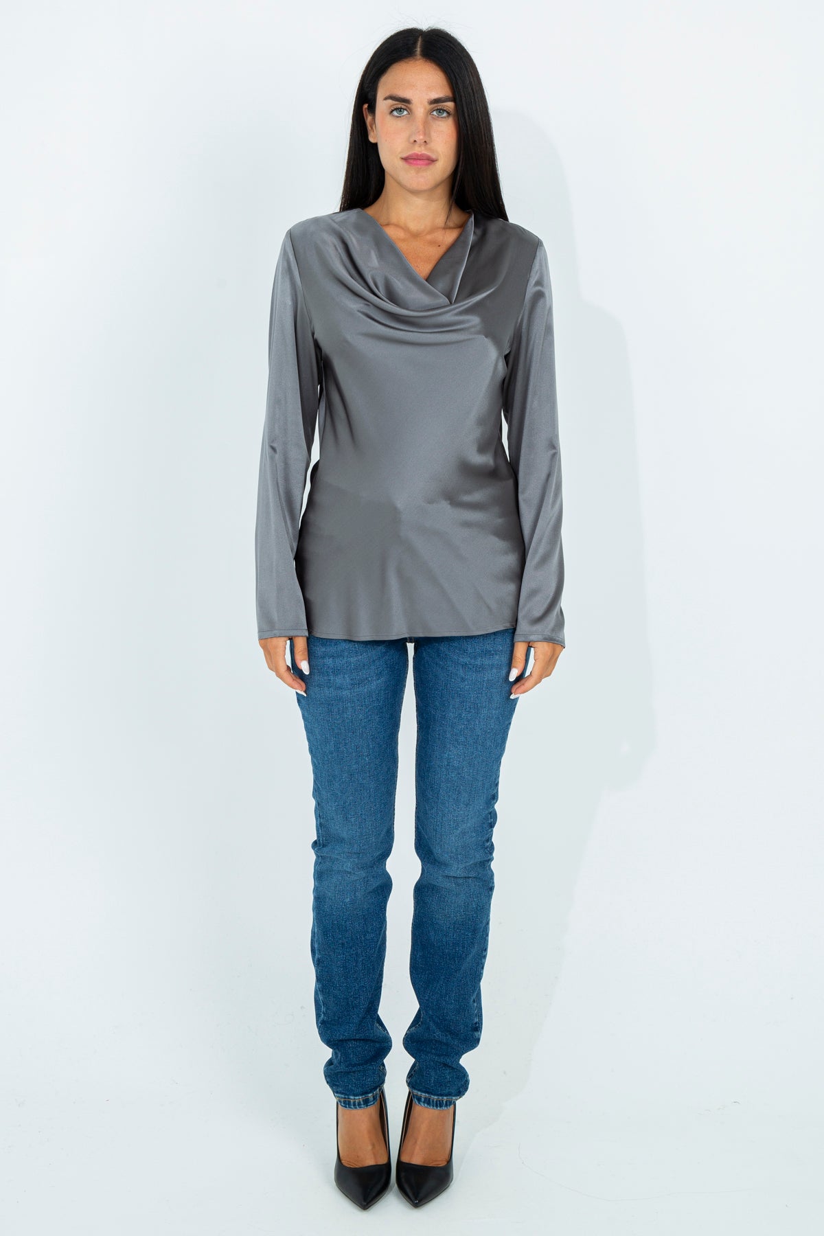 Silk blouse with cowl neckline