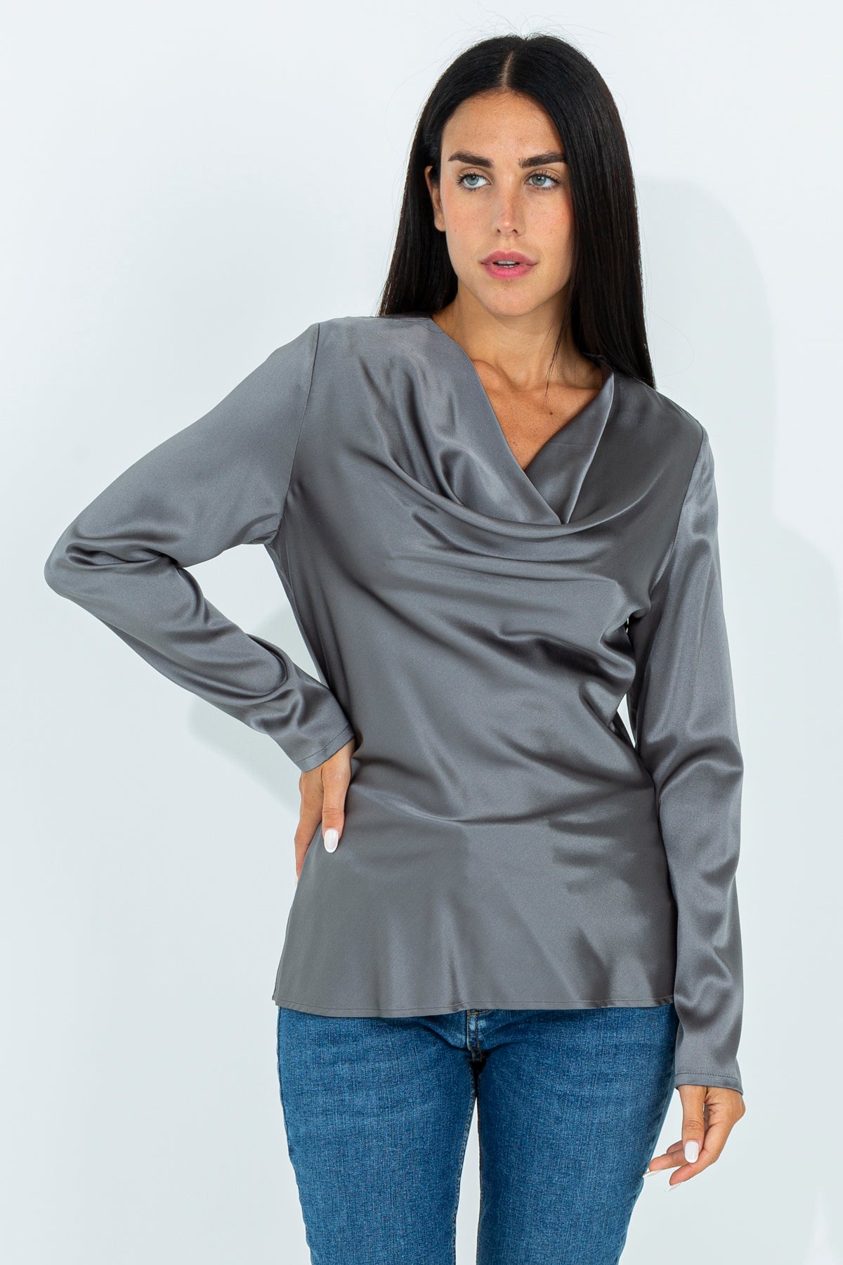 Silk blouse with cowl neckline