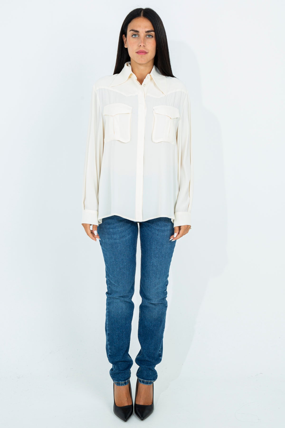 Silk blend shirt with pockets