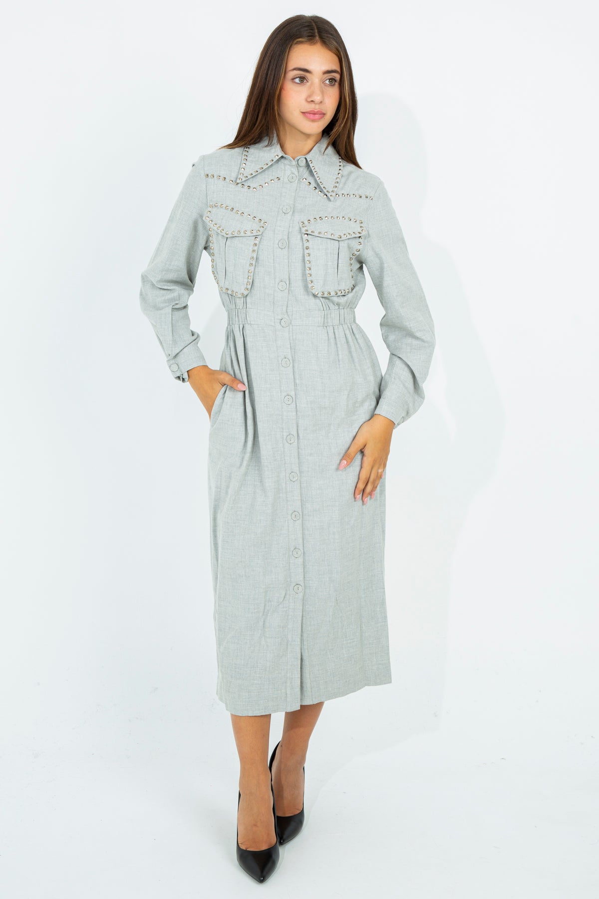 Shirt dress with studs