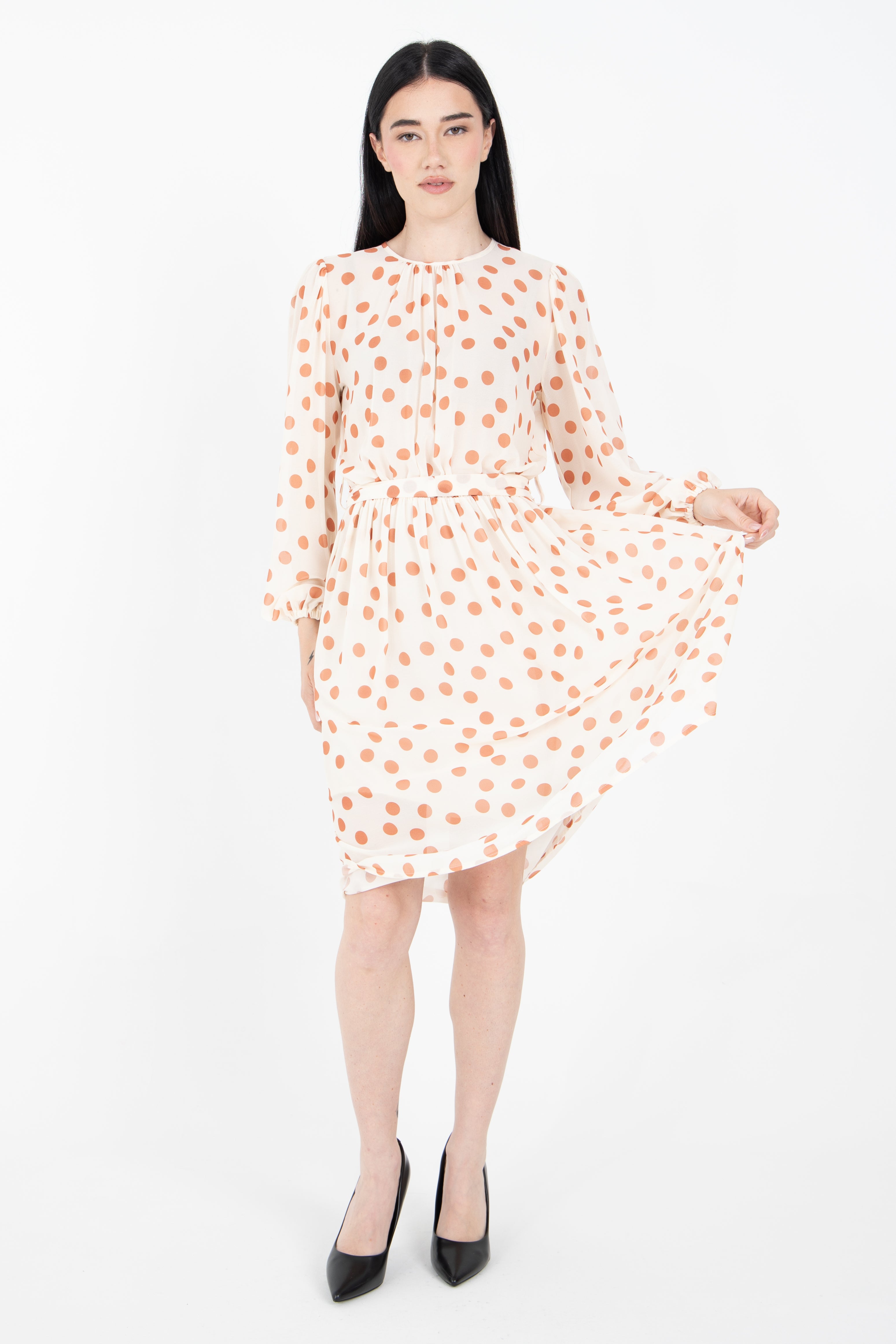 Abito in georgette in fantasia pois