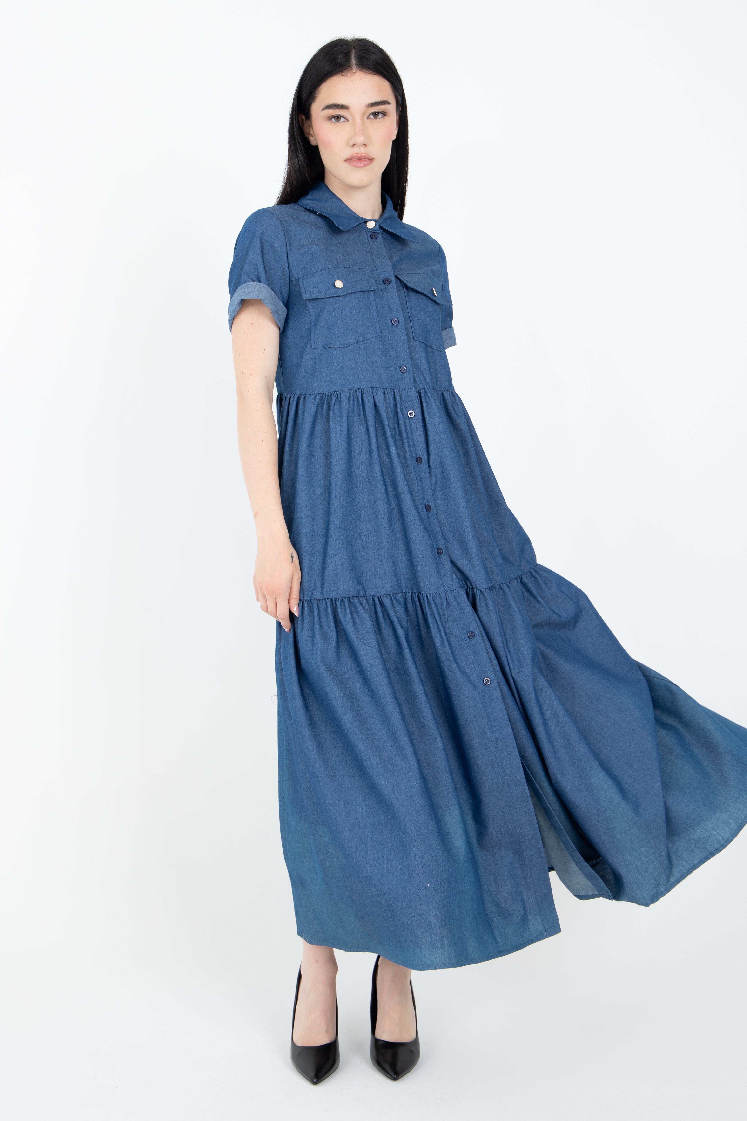 Abito grembiule in tessuto denim
