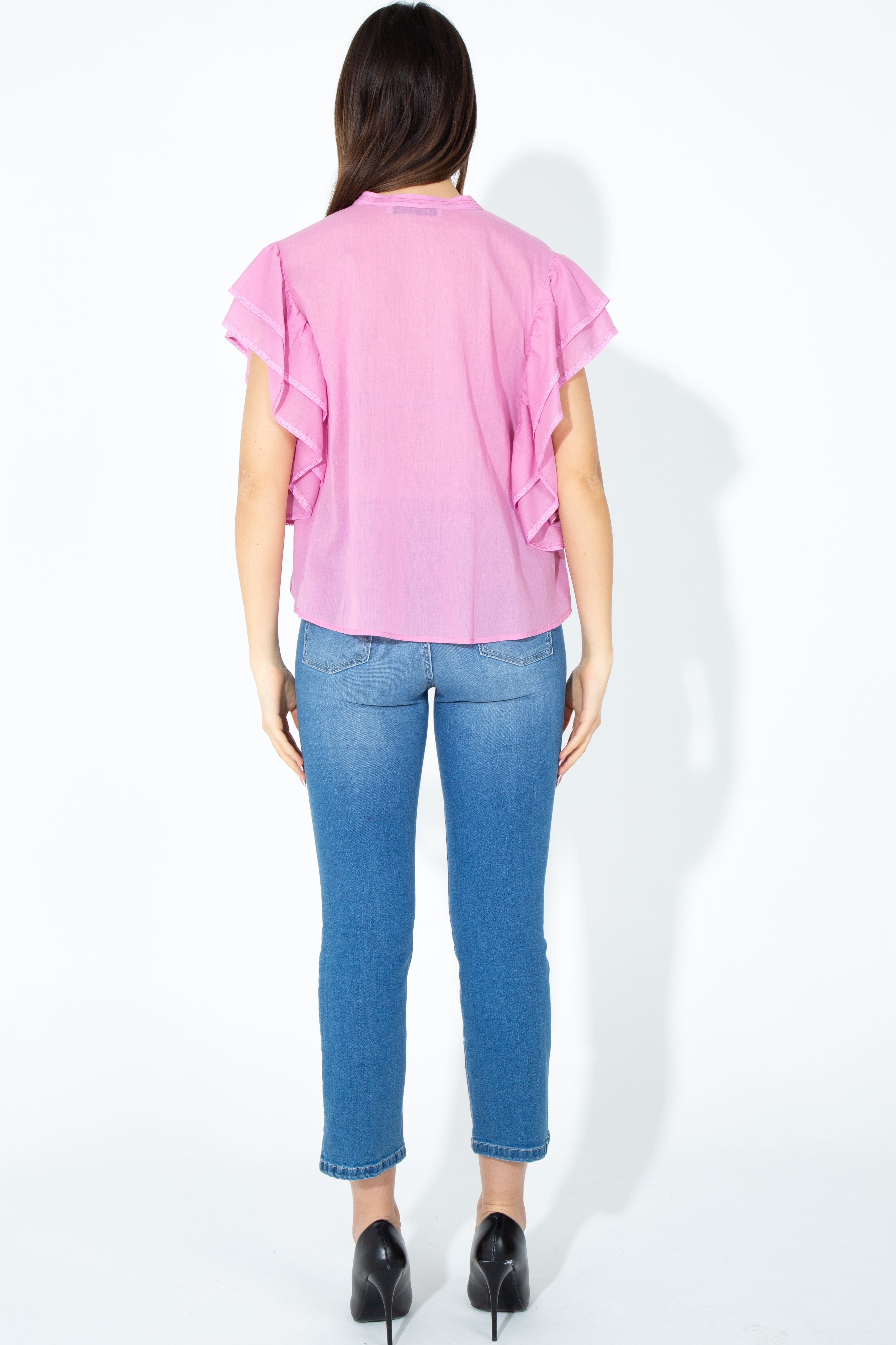 Blusa con maniche in rouches
