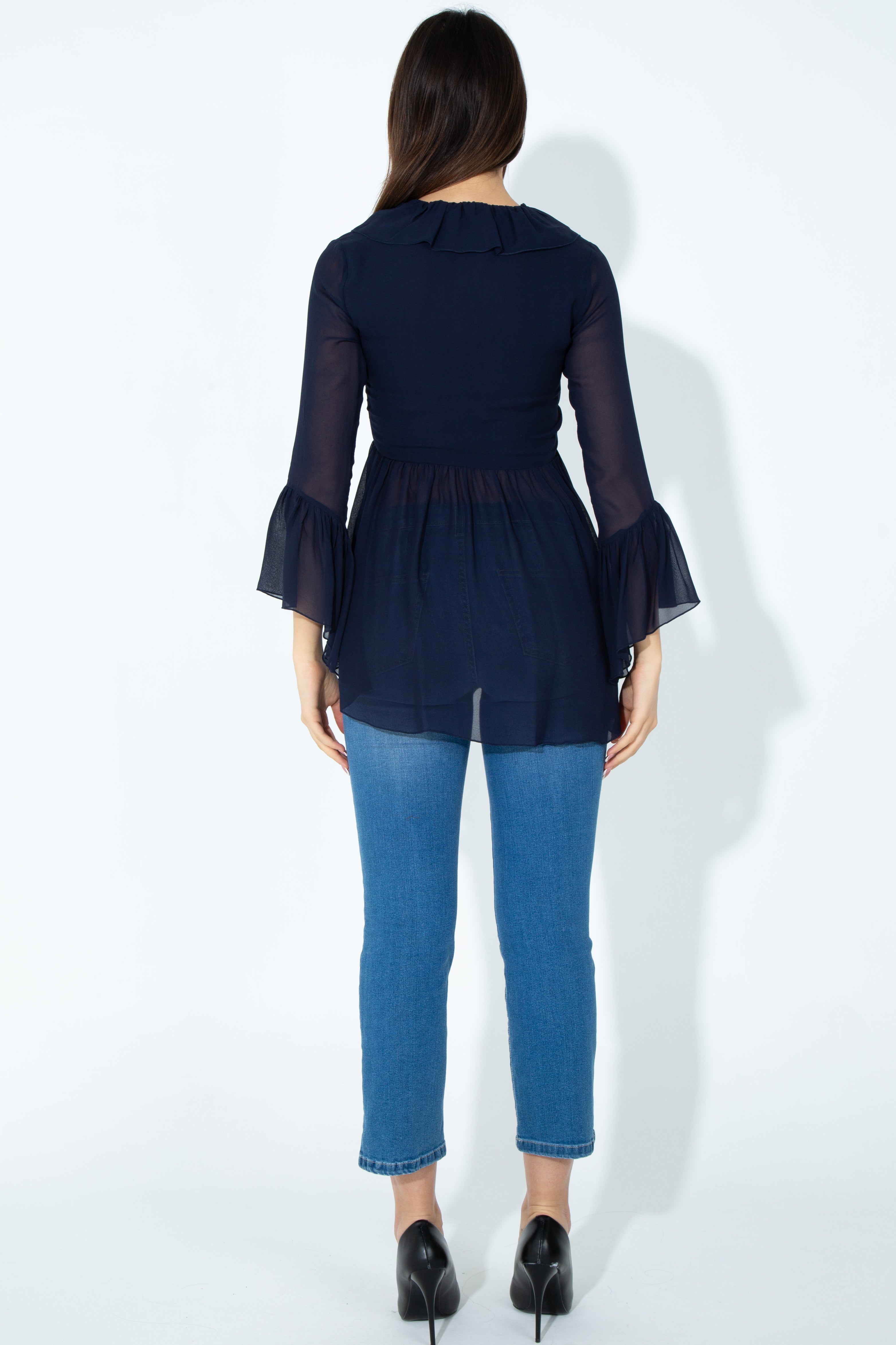 Blusa asimmetrica con rouches