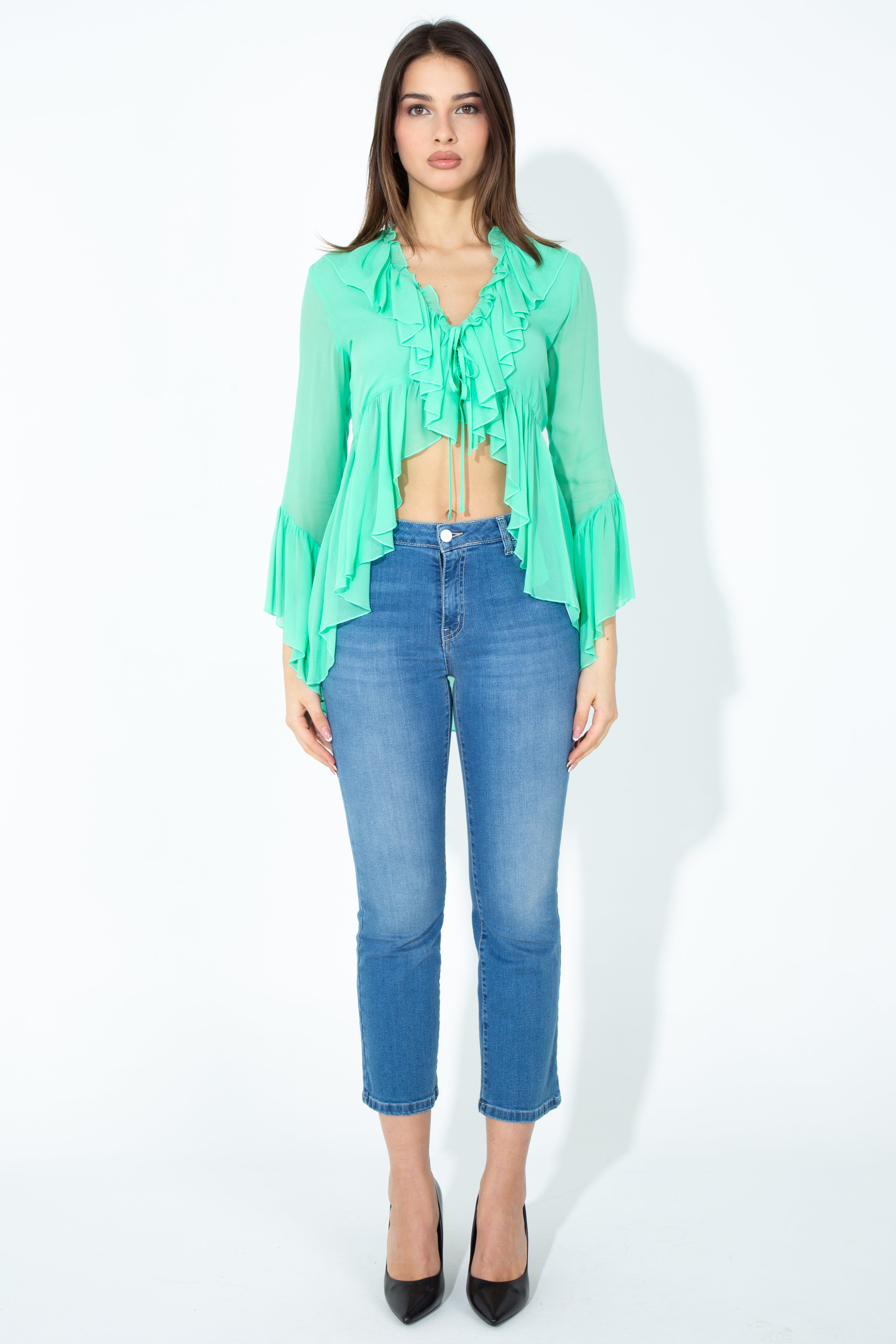 Blusa asimmetrica con rouches