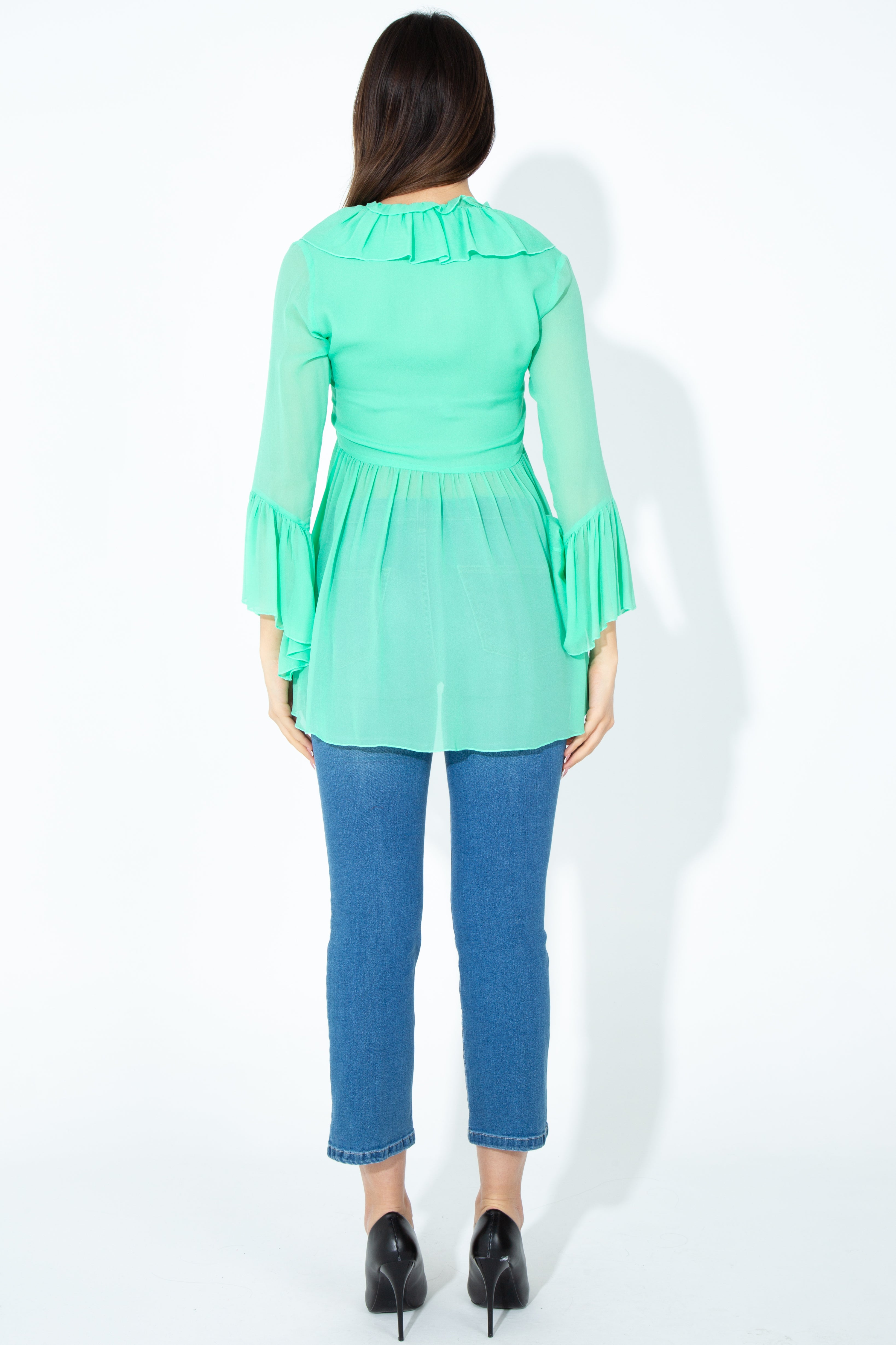 Blusa asimmetrica con rouches