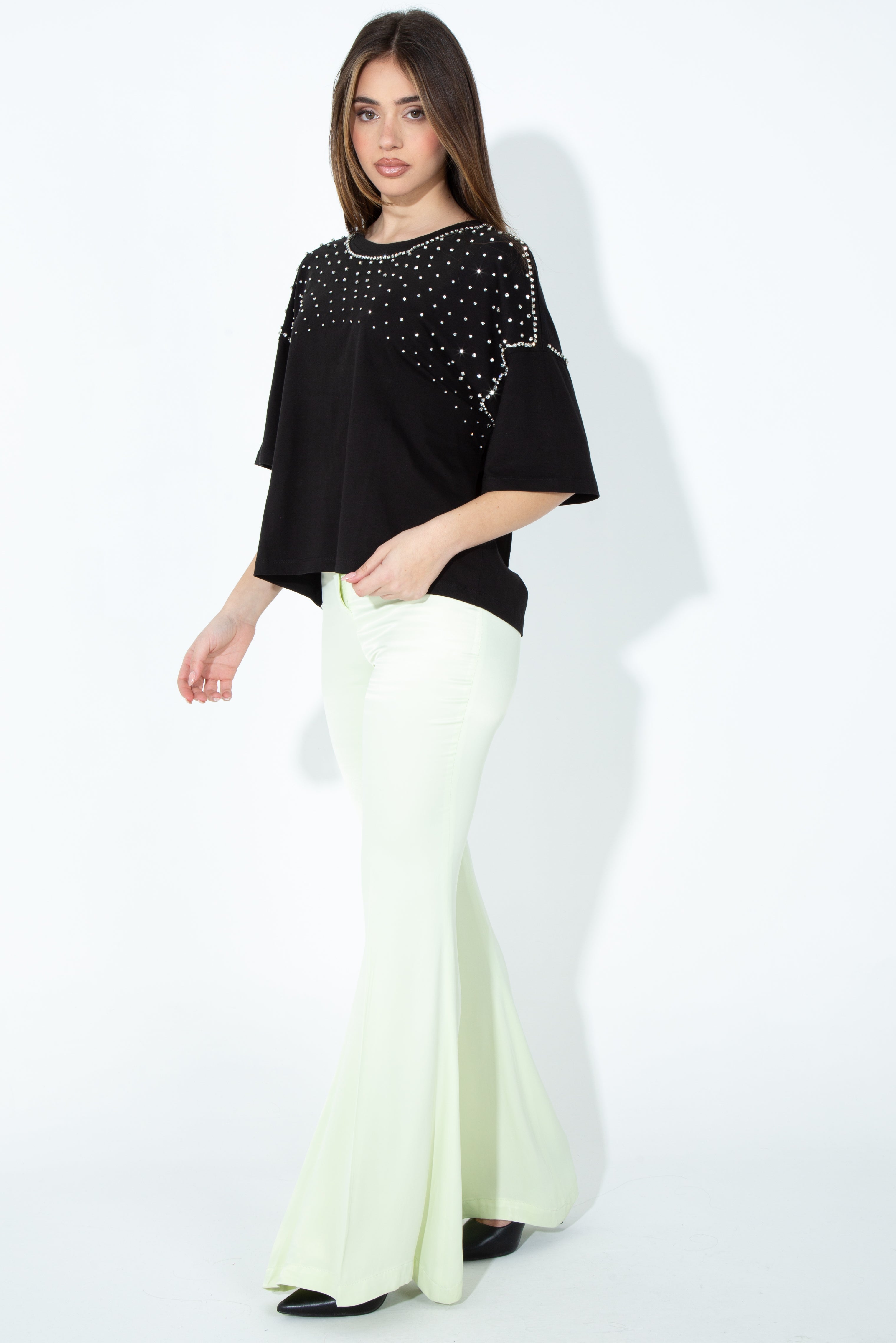 Pantalone a zampa in raso