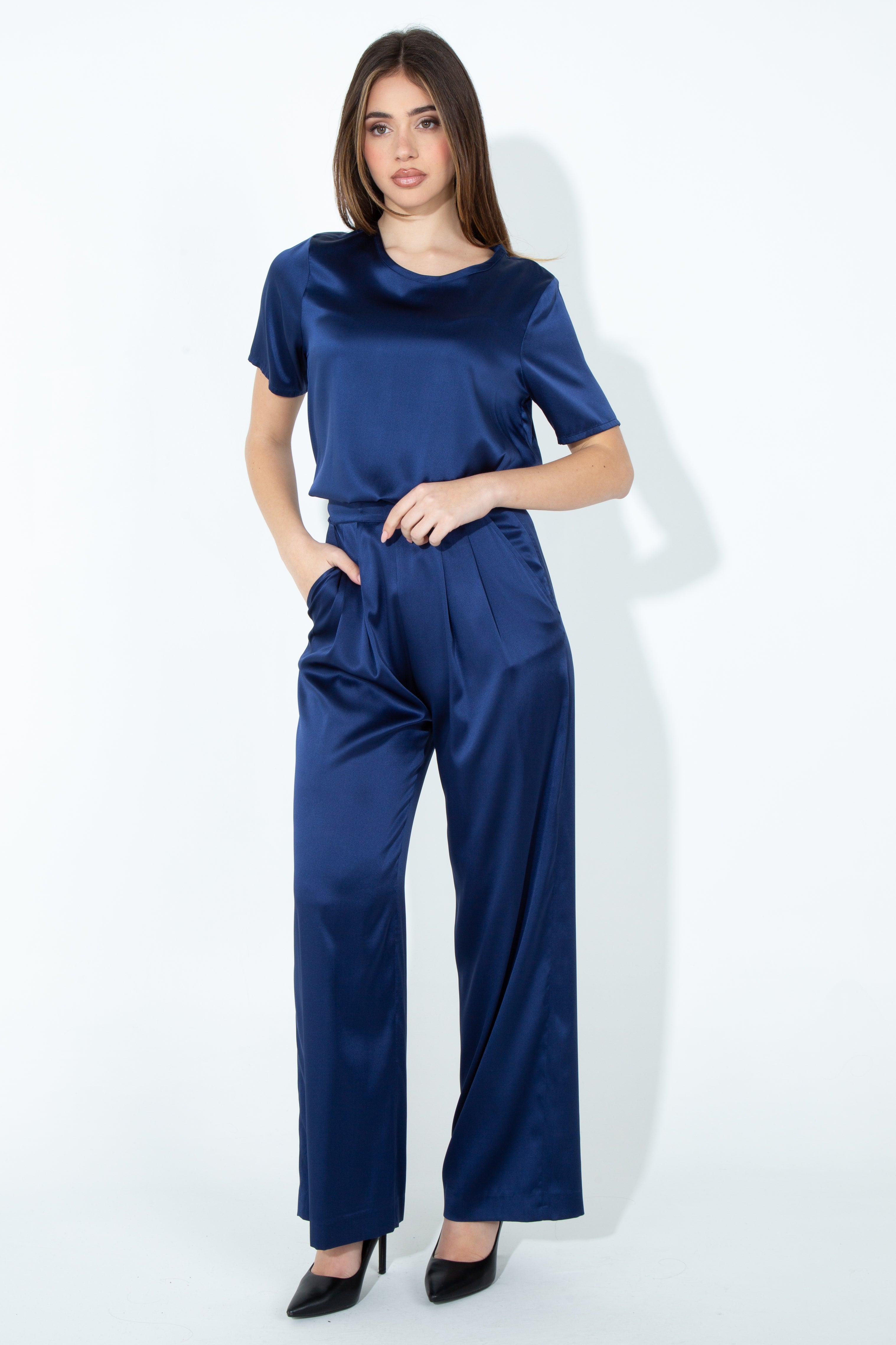 Pantalone palazzo in raso