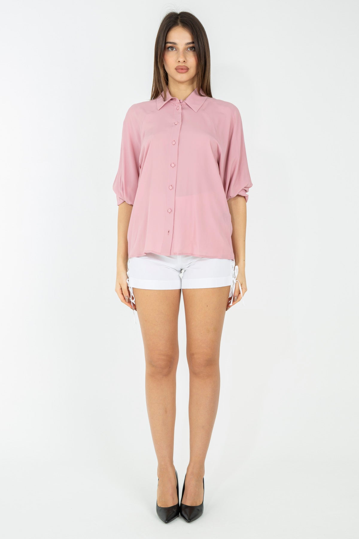 Camicia in misto seta con maniche 3/4