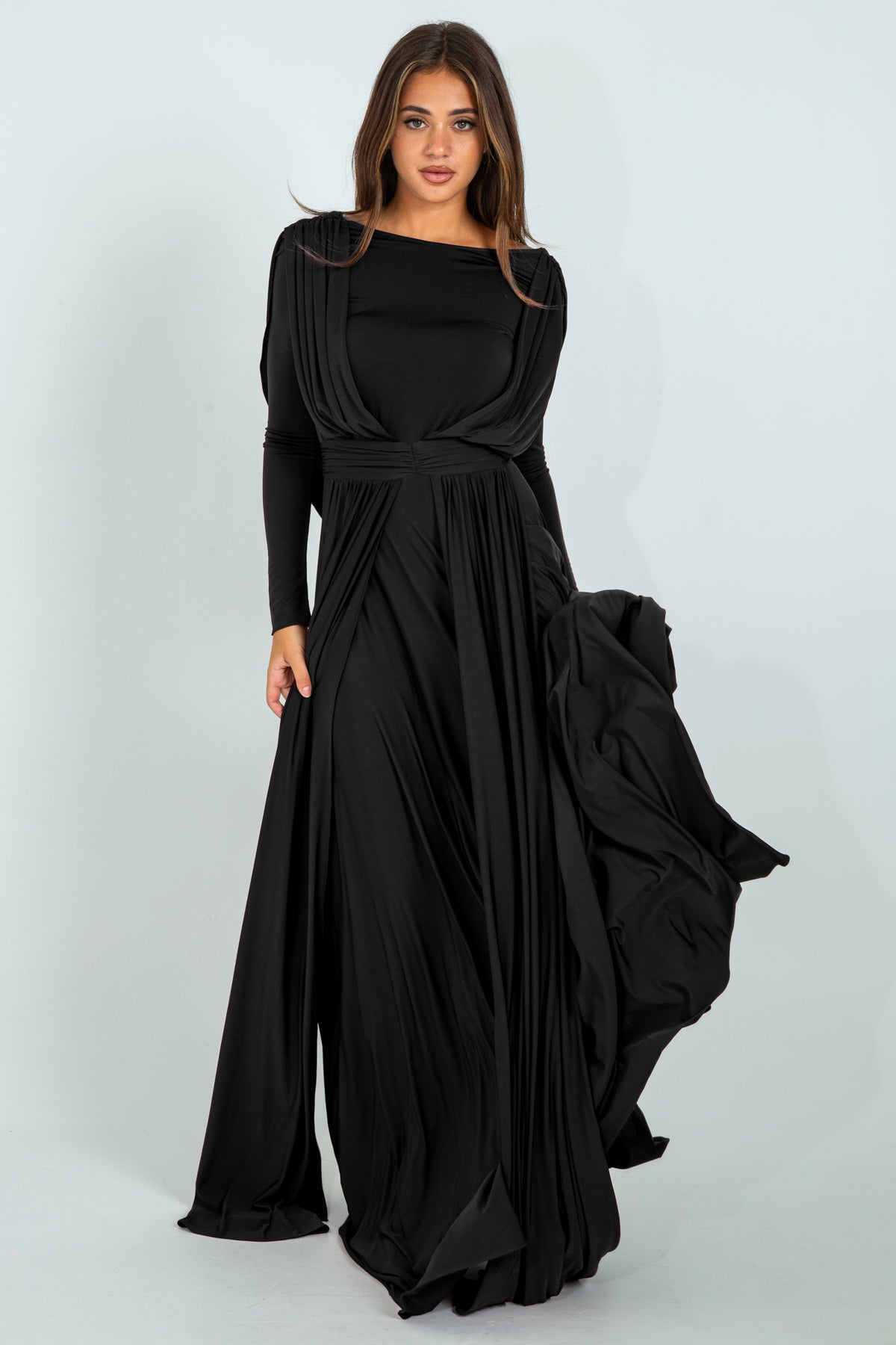 Draped Jersey Long Dress