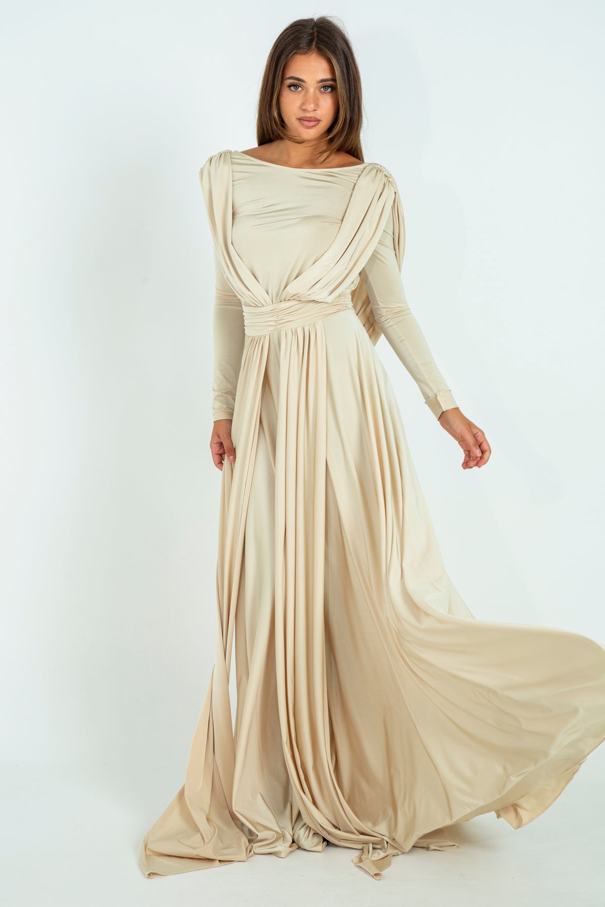 Draped Jersey Long Dress