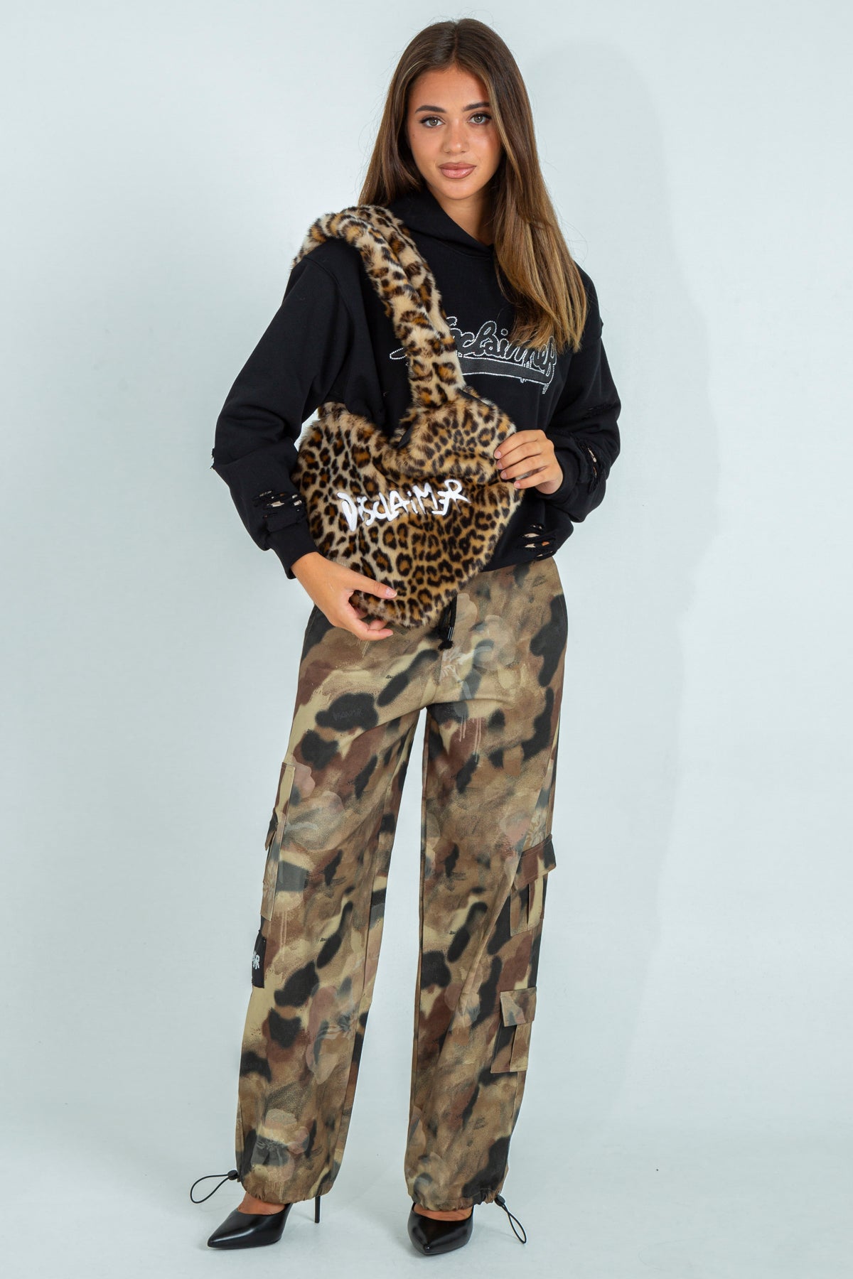 Borsa a cuore in pelo animalier