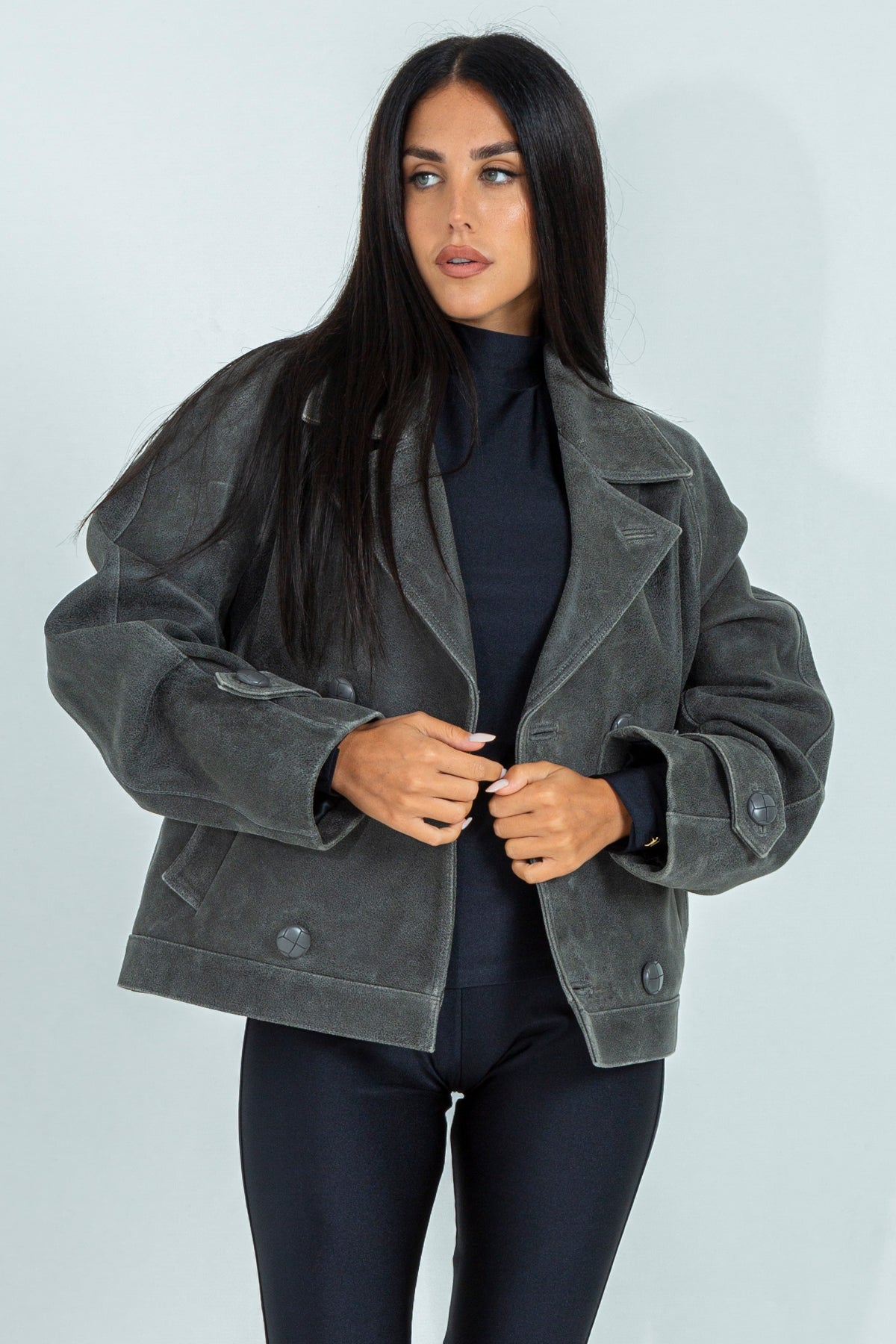 Giacca modello chiodo oversize in pelle