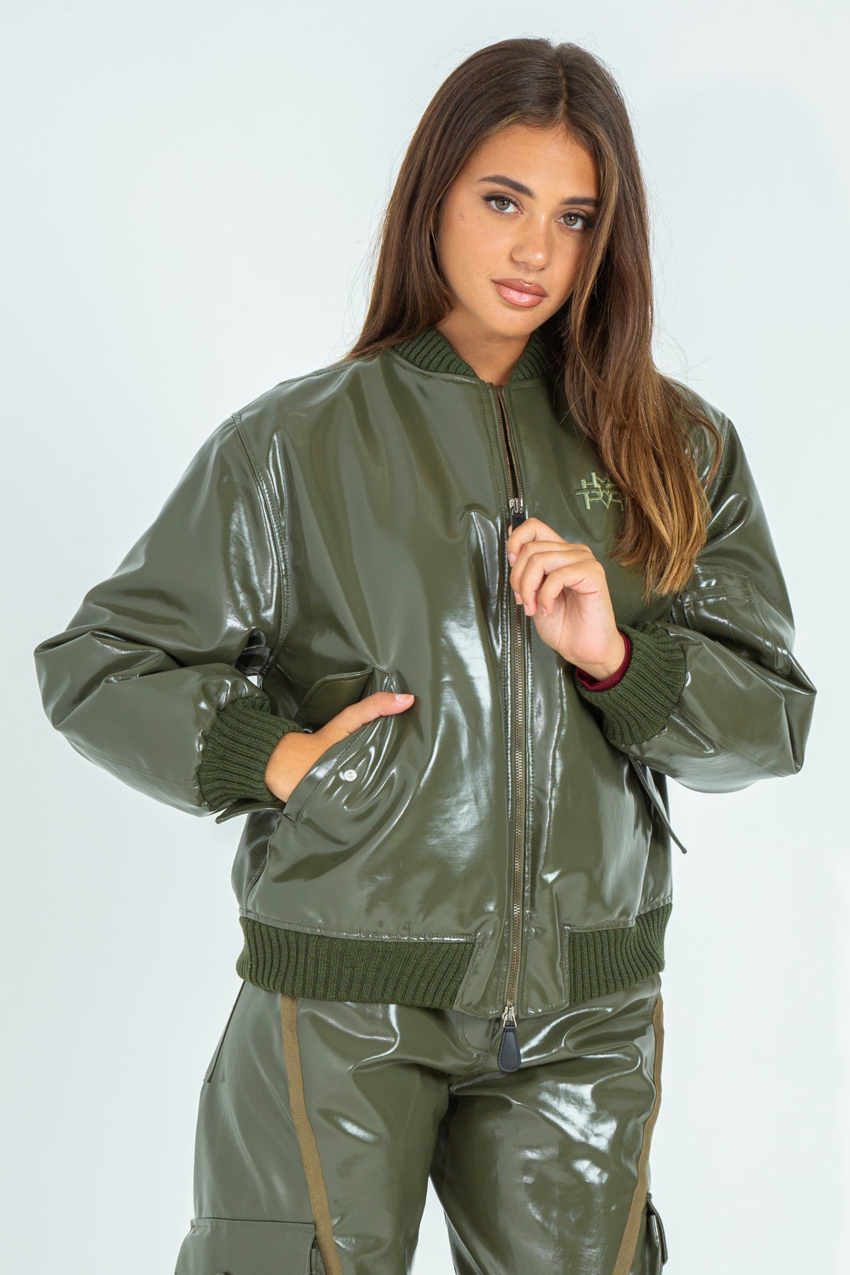 Shiny effect bomber jacket